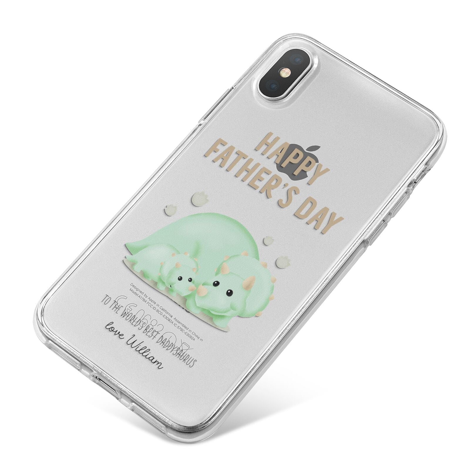 Happy Fathers Day Custom Triceratops iPhone X Bumper Case on Silver iPhone