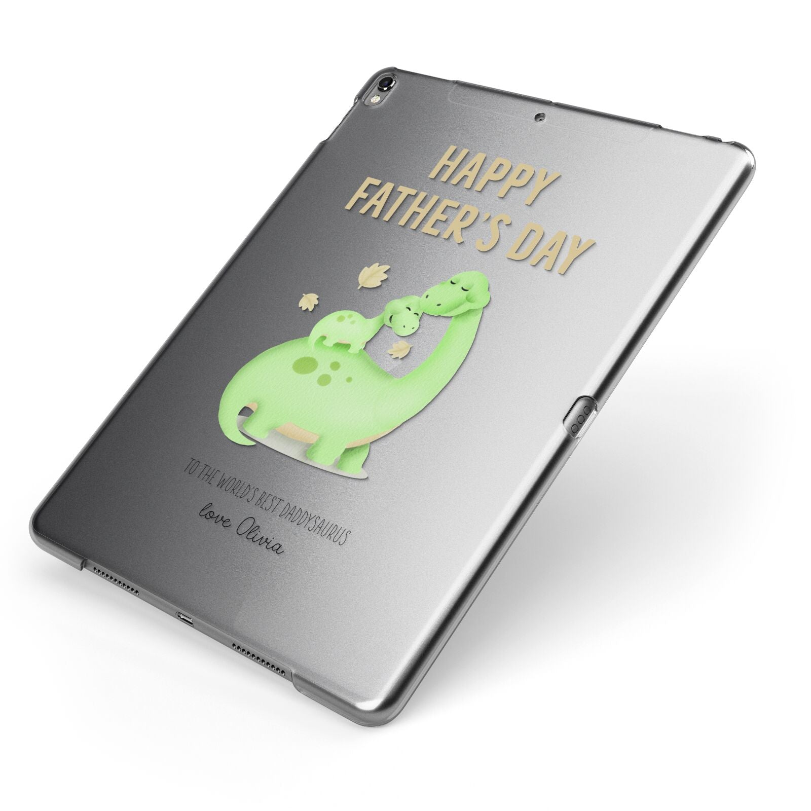 Happy Fathers Day Dino Apple iPad Case on Grey iPad Side View