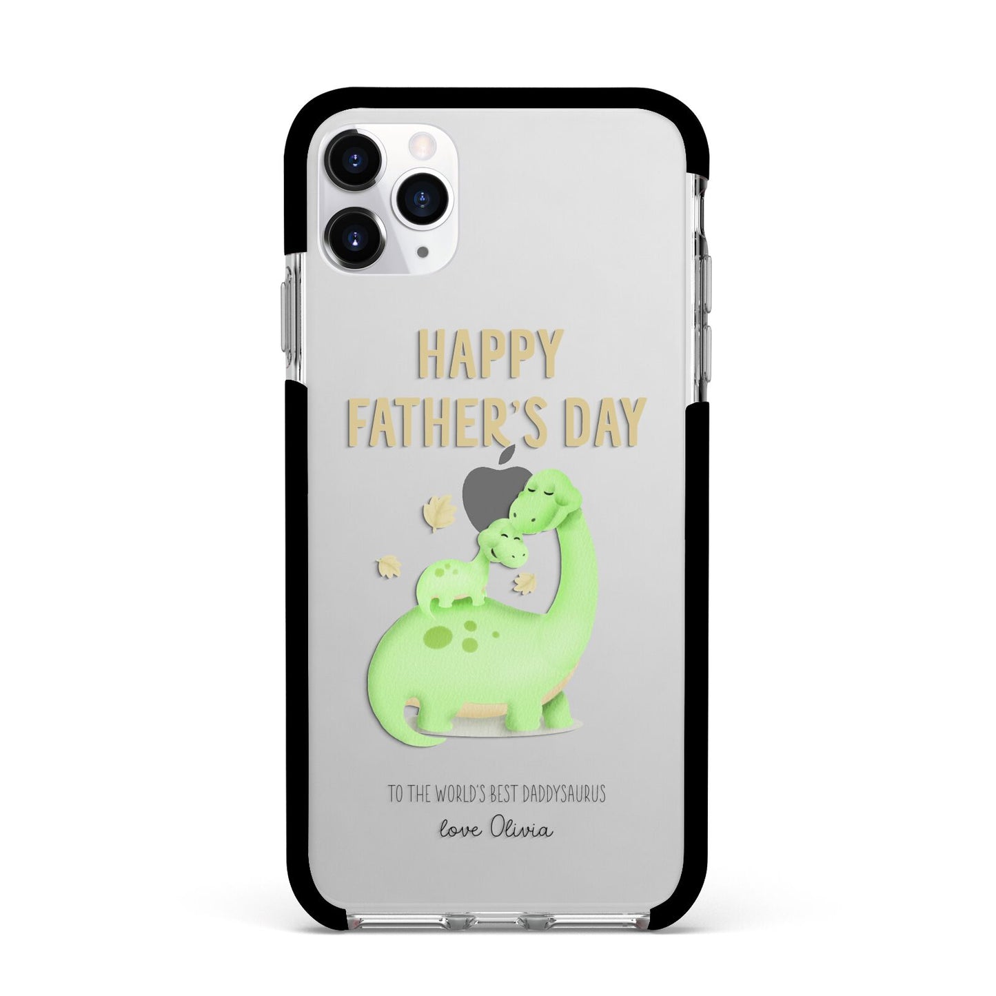 Happy Fathers Day Dino Apple iPhone 11 Pro Max in Silver with Black Impact Case