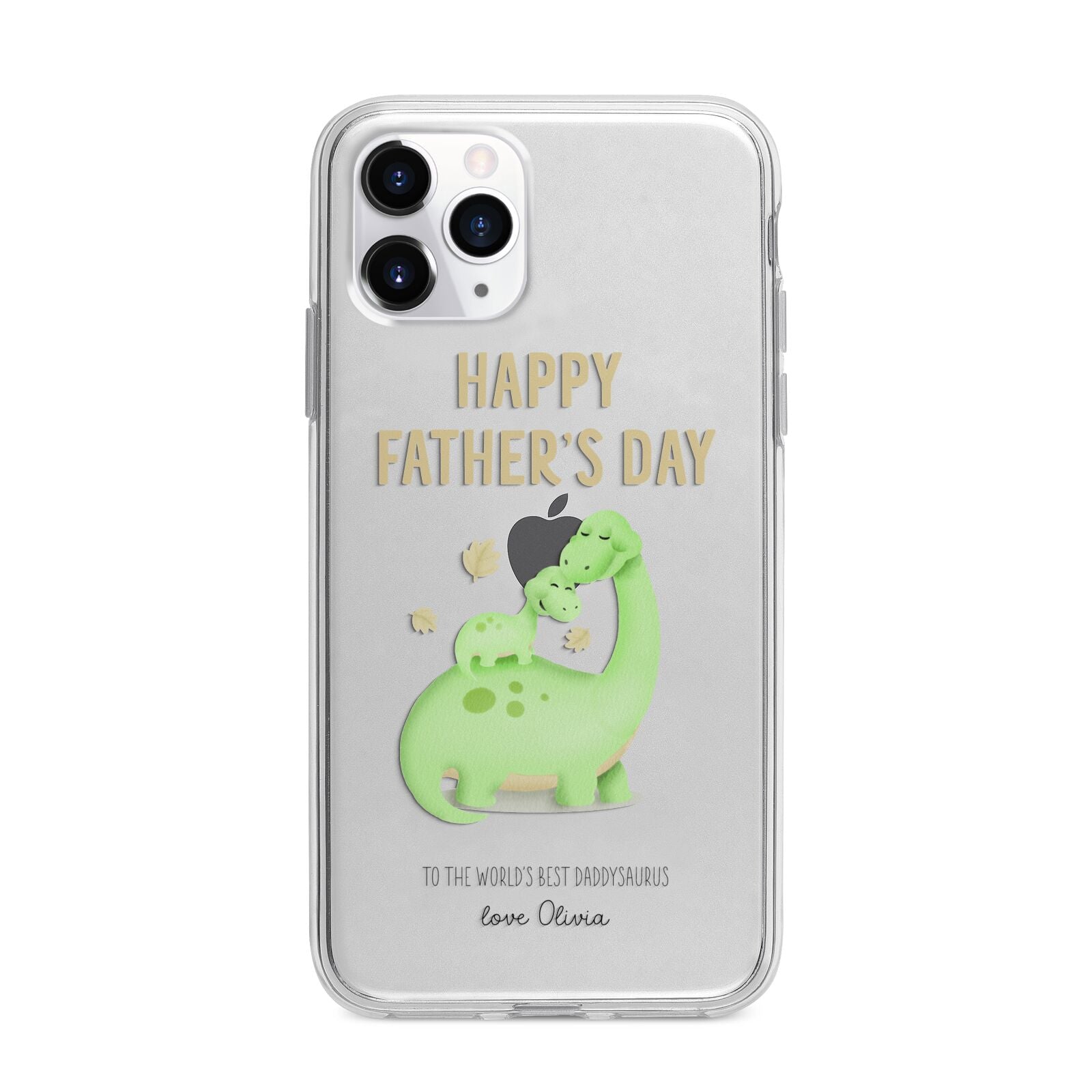 Happy Fathers Day Dino Apple iPhone 11 Pro Max in Silver with Bumper Case