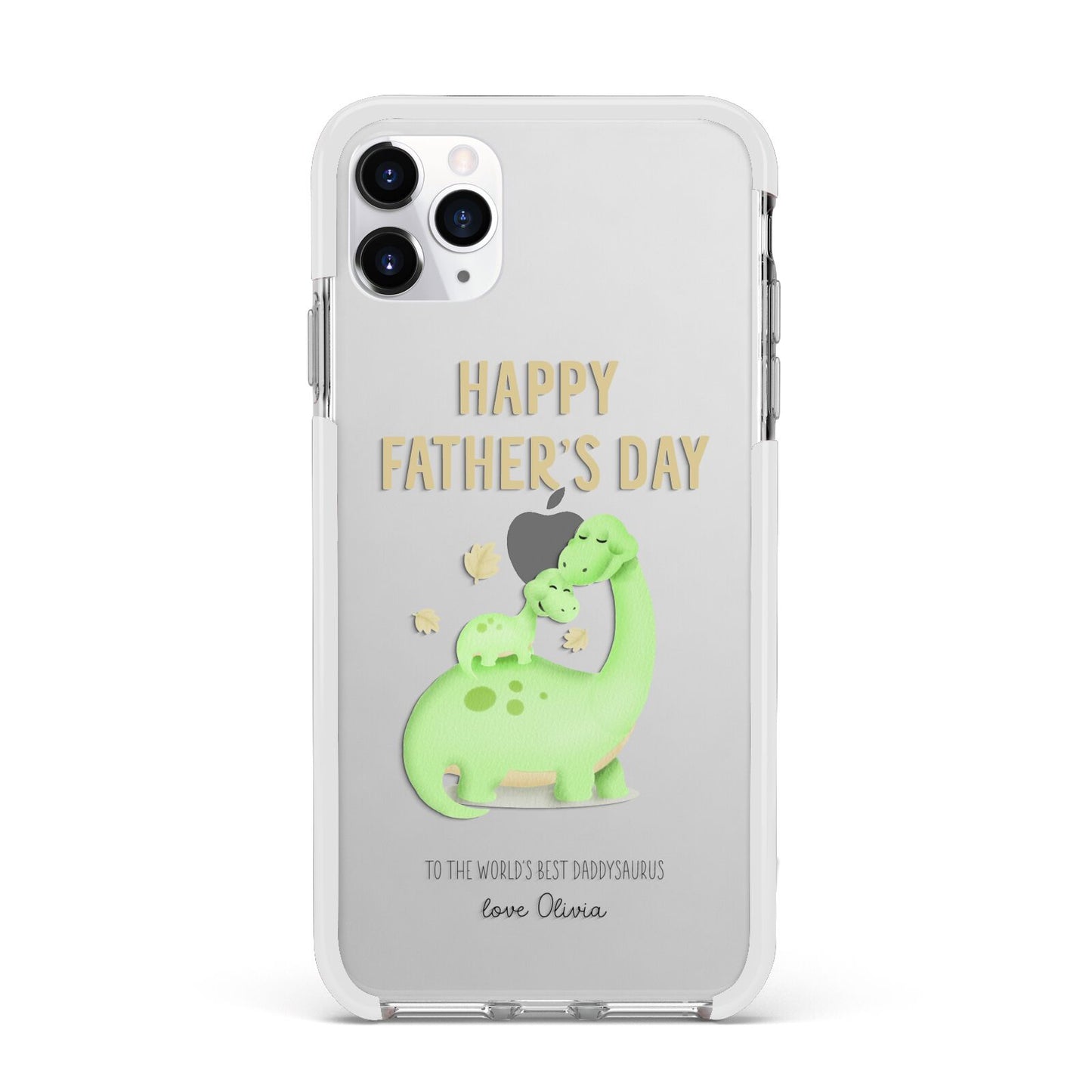 Happy Fathers Day Dino Apple iPhone 11 Pro Max in Silver with White Impact Case