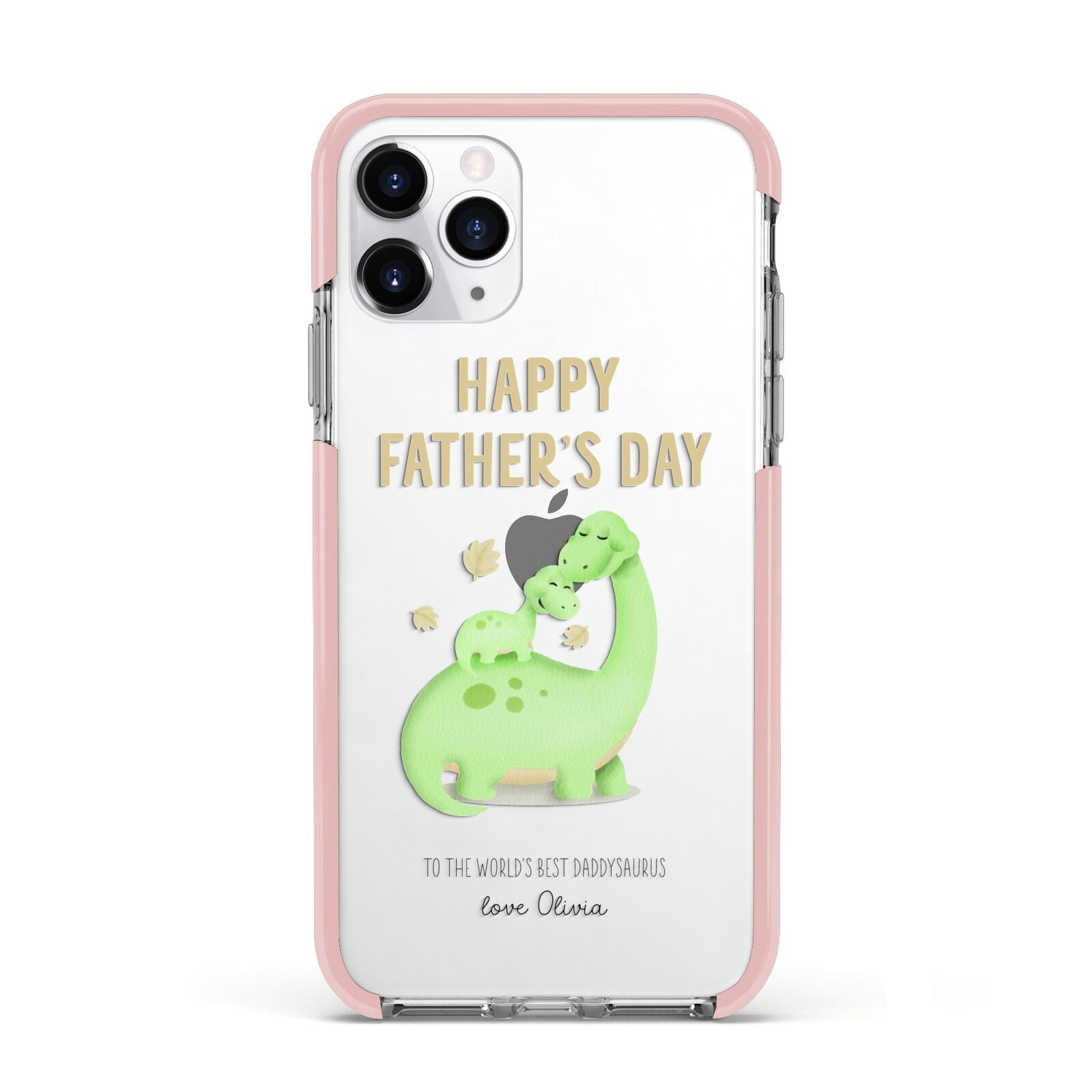 Happy Fathers Day Dino Apple iPhone 11 Pro in Silver with Pink Impact Case