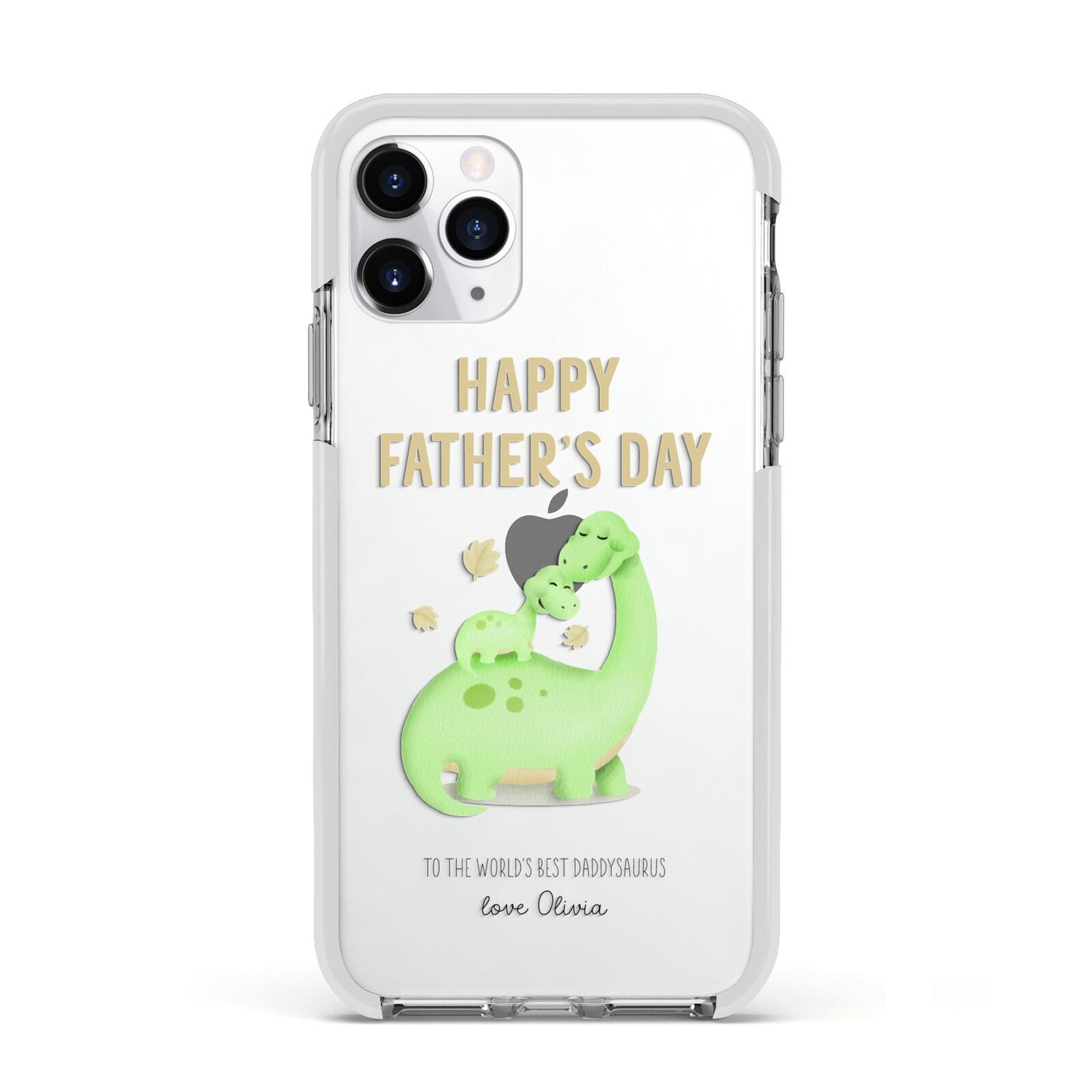 Happy Fathers Day Dino Apple iPhone 11 Pro in Silver with White Impact Case