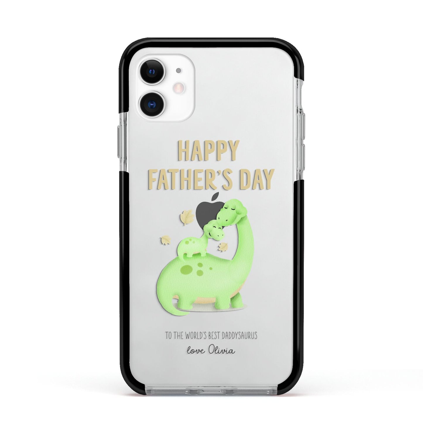 Happy Fathers Day Dino Apple iPhone 11 in White with Black Impact Case