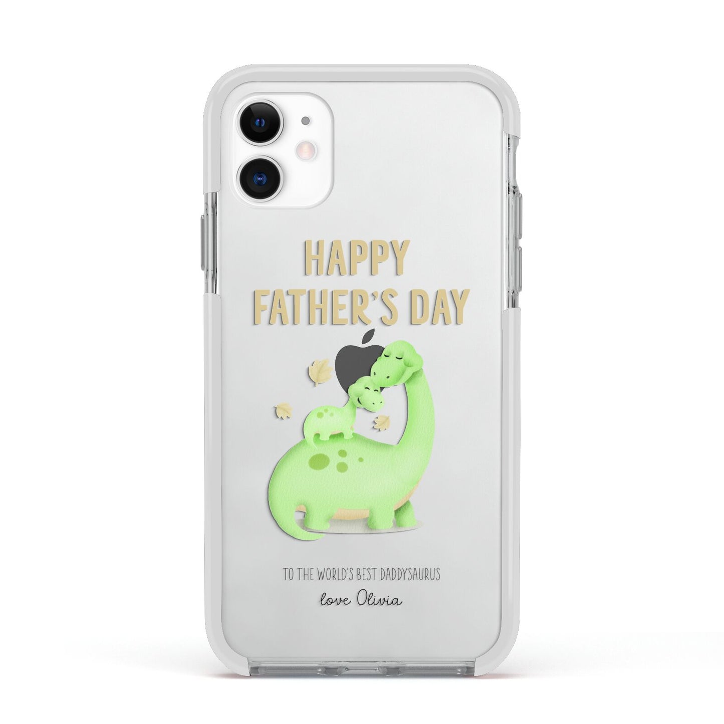 Happy Fathers Day Dino Apple iPhone 11 in White with White Impact Case