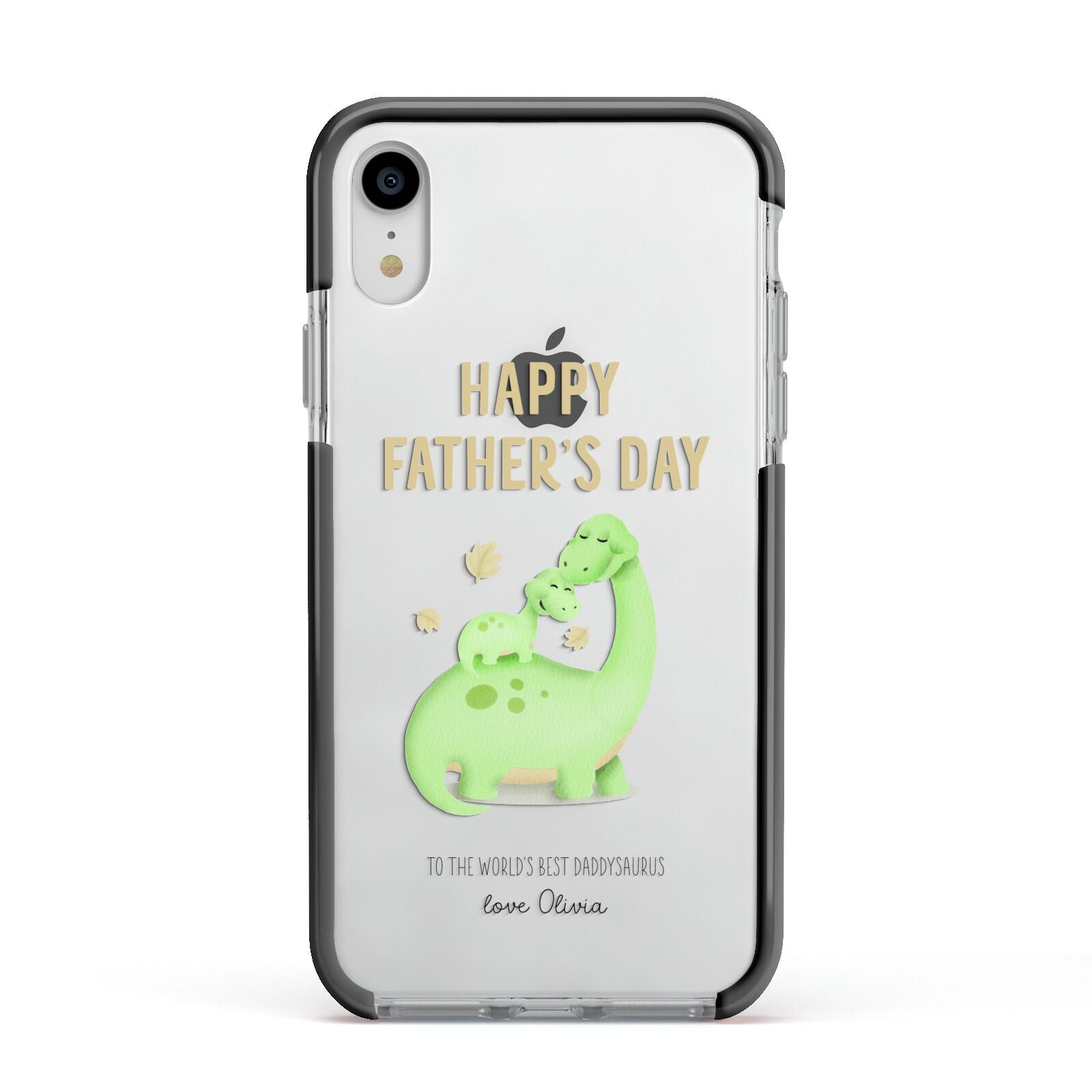 Happy Fathers Day Dino Apple iPhone XR Impact Case Black Edge on Silver Phone