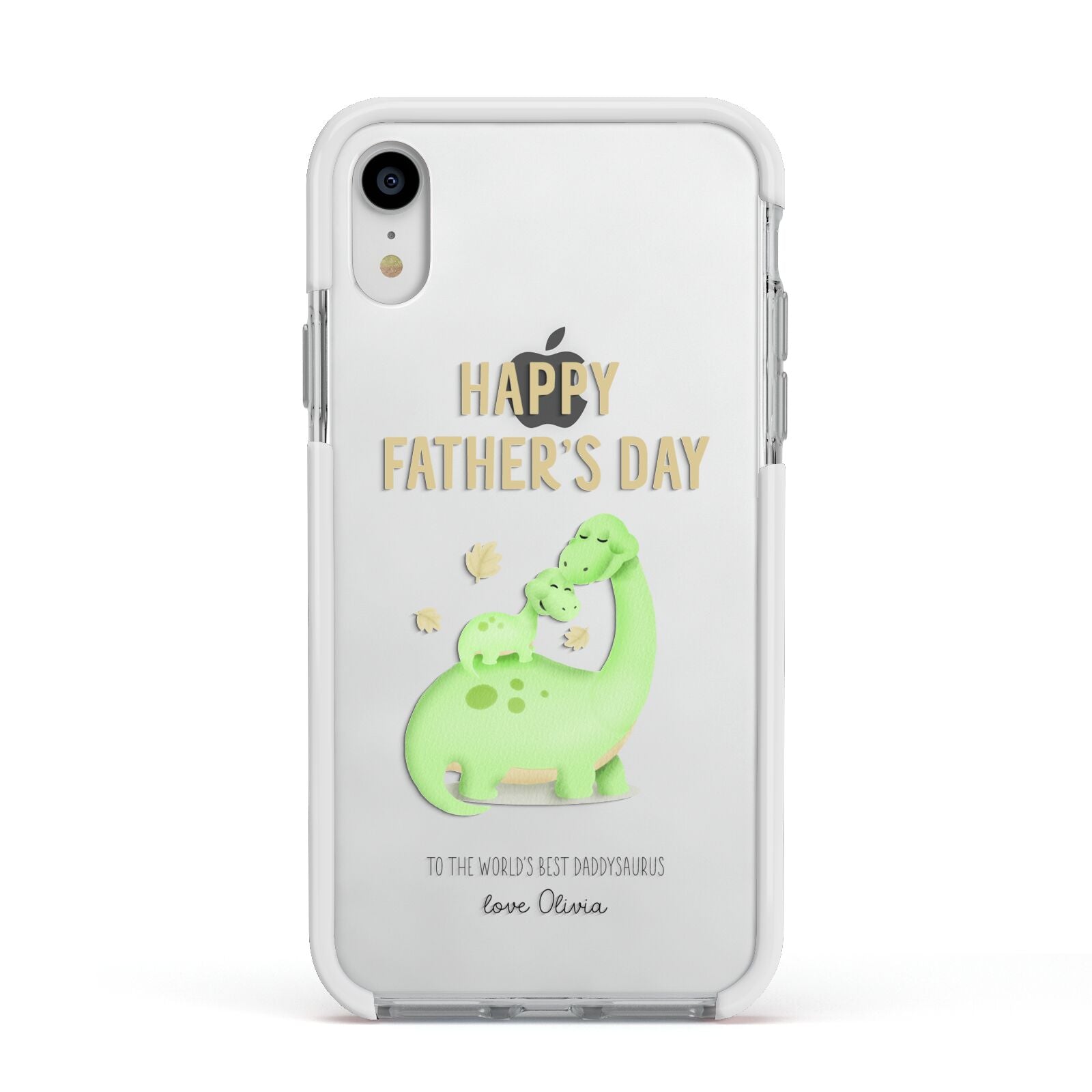 Happy Fathers Day Dino Apple iPhone XR Impact Case White Edge on Silver Phone