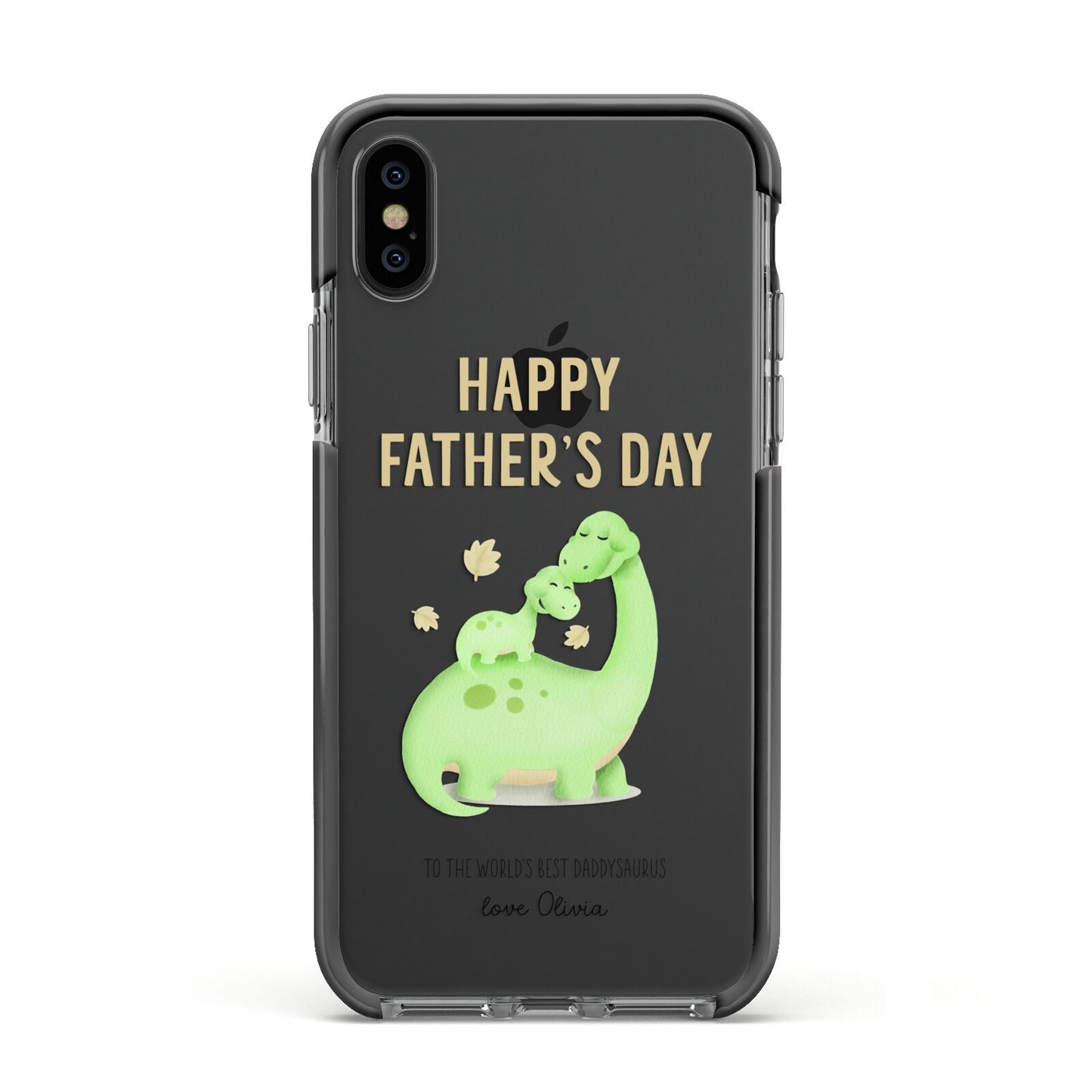 Happy Fathers Day Dino Apple iPhone Xs Impact Case Black Edge on Black Phone