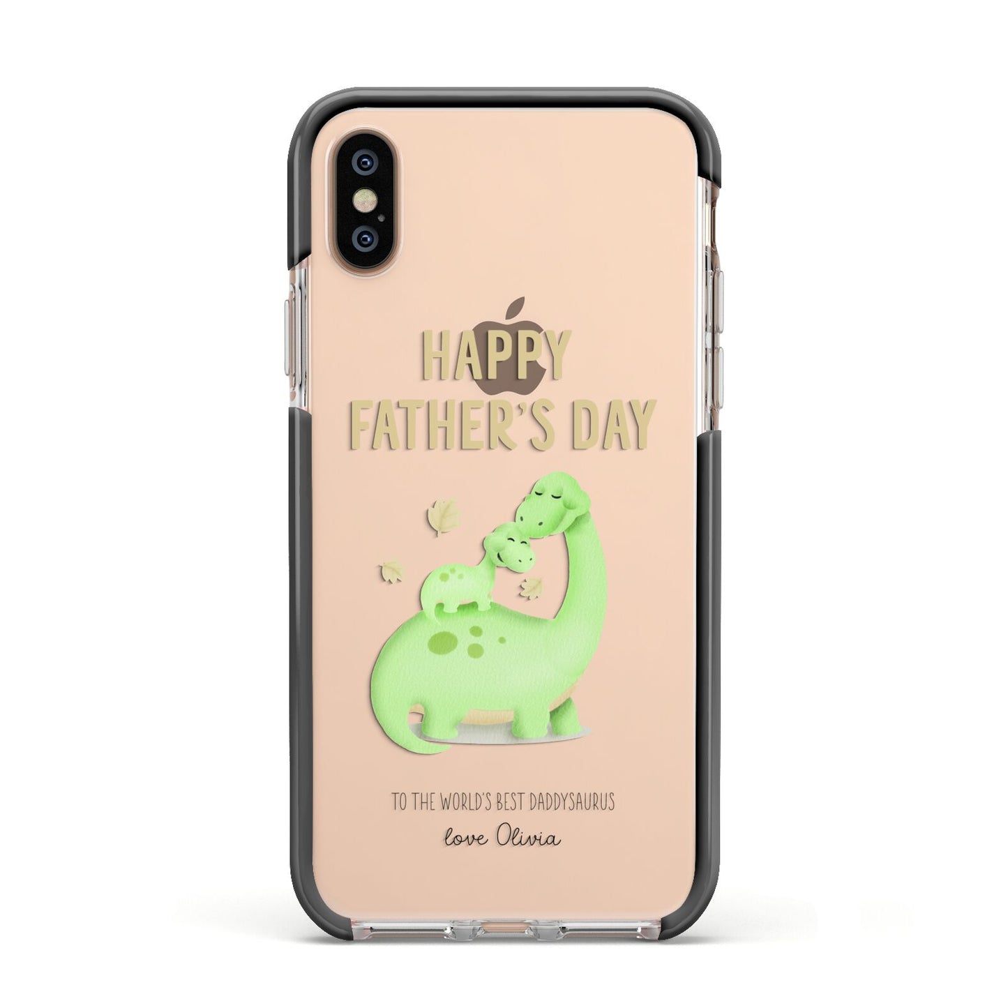 Happy Fathers Day Dino Apple iPhone Xs Impact Case Black Edge on Gold Phone