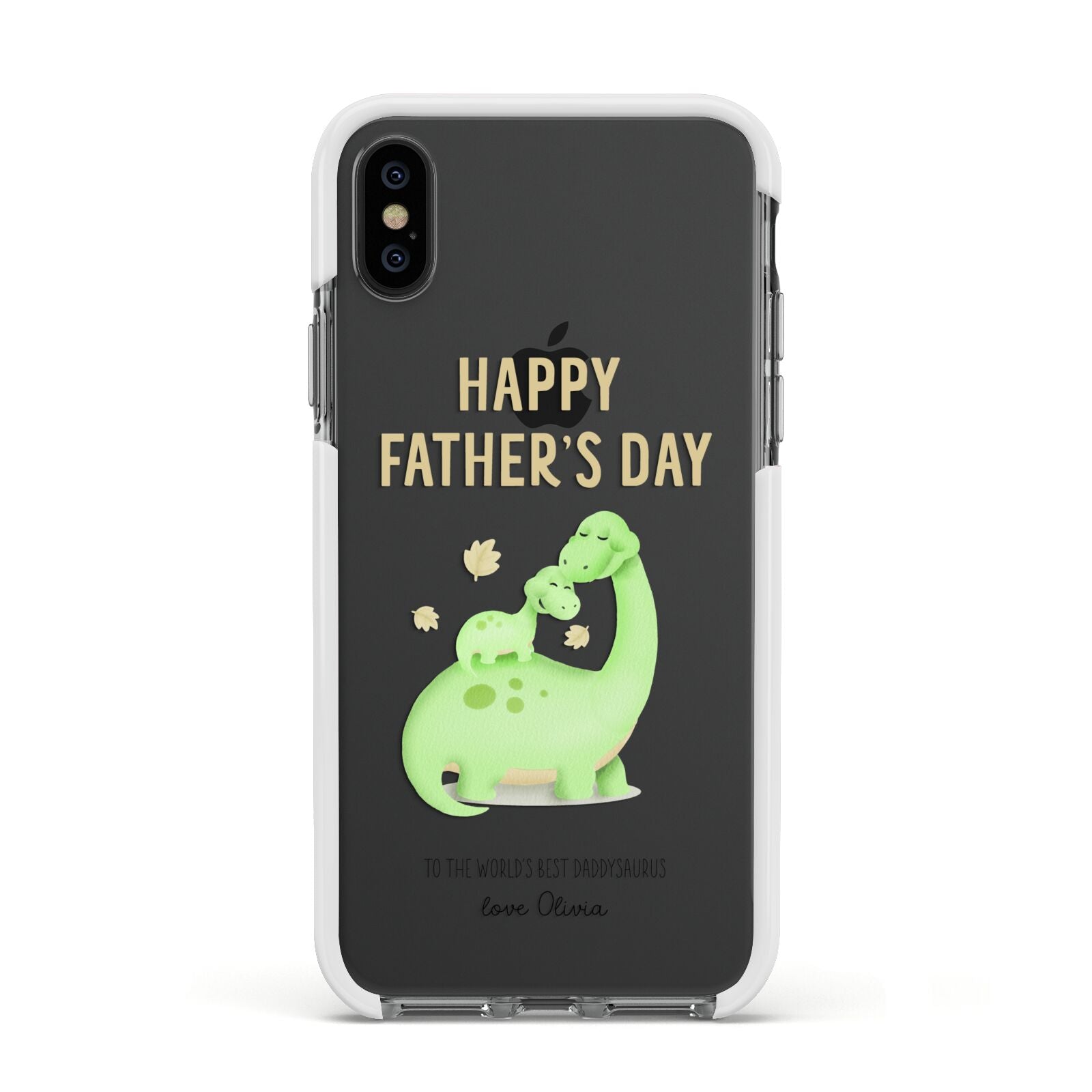 Happy Fathers Day Dino Apple iPhone Xs Impact Case White Edge on Black Phone