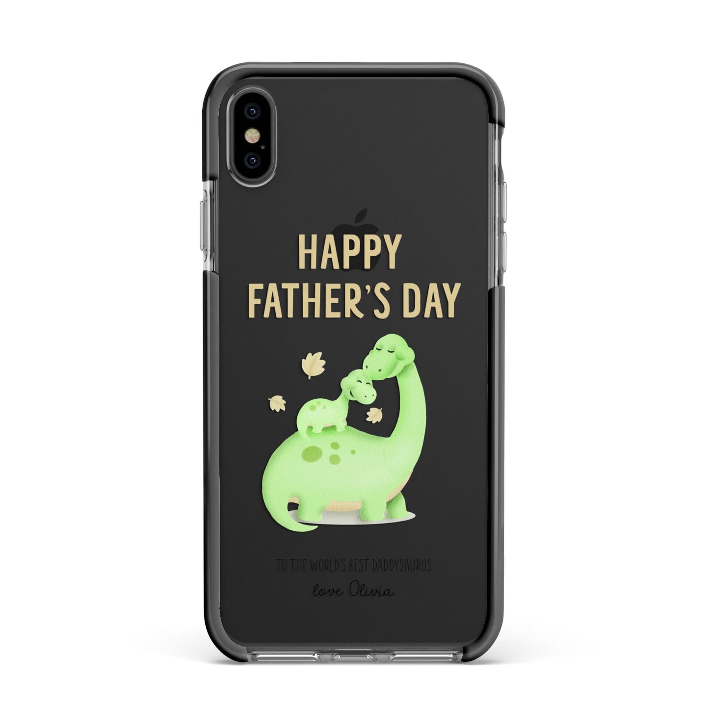 Happy Fathers Day Dino Apple iPhone Xs Max Impact Case Black Edge on Black Phone