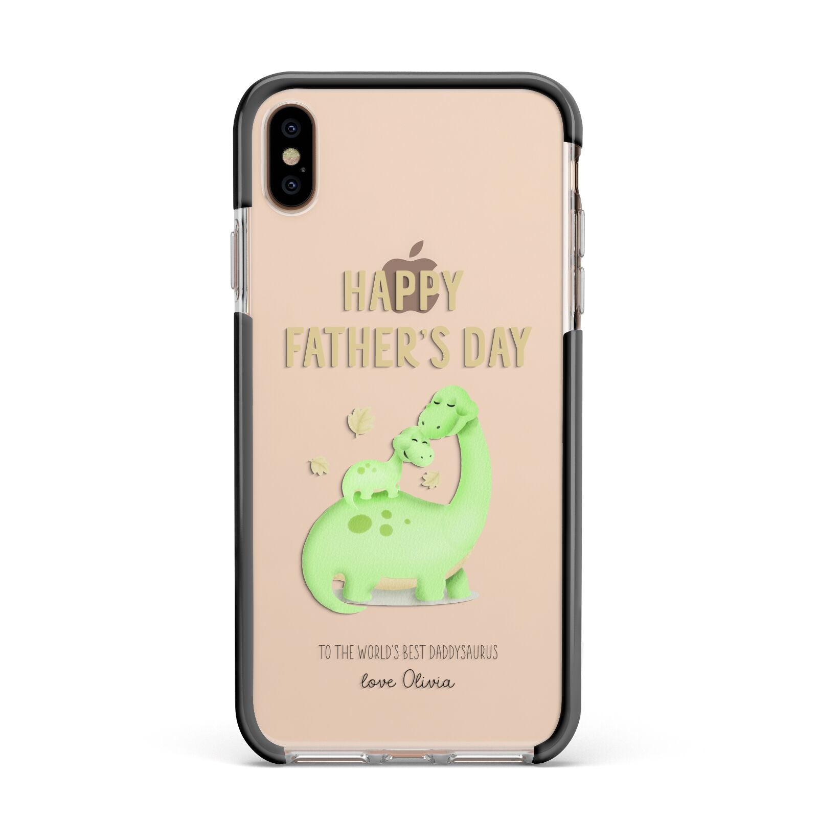 Happy Fathers Day Dino Apple iPhone Xs Max Impact Case Black Edge on Gold Phone