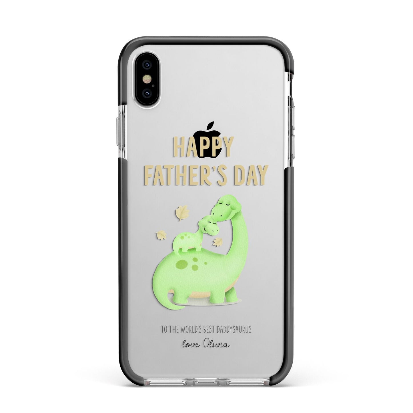 Happy Fathers Day Dino Apple iPhone Xs Max Impact Case Black Edge on Silver Phone