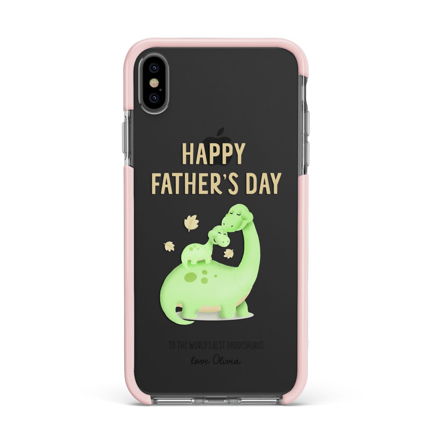 Happy Fathers Day Dino Apple iPhone Xs Max Impact Case Pink Edge on Black Phone