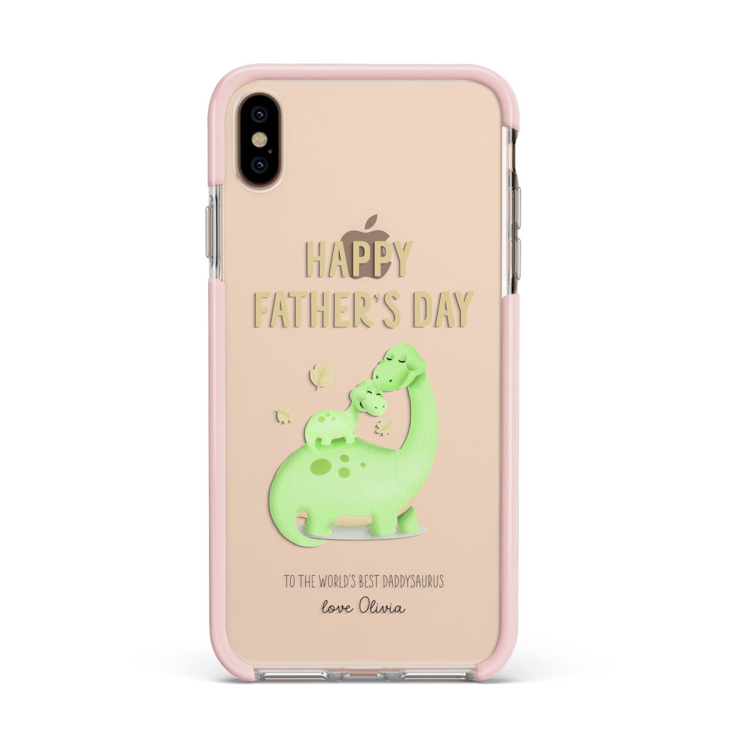 Happy Fathers Day Dino Apple iPhone Xs Max Impact Case Pink Edge on Gold Phone