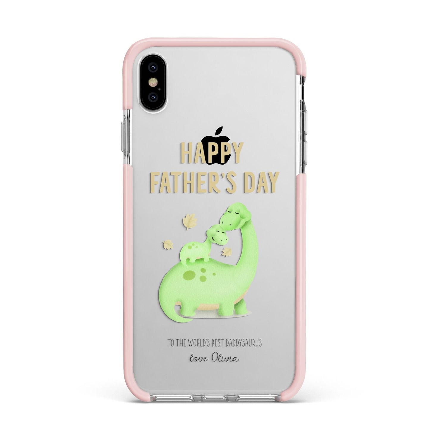 Happy Fathers Day Dino Apple iPhone Xs Max Impact Case Pink Edge on Silver Phone
