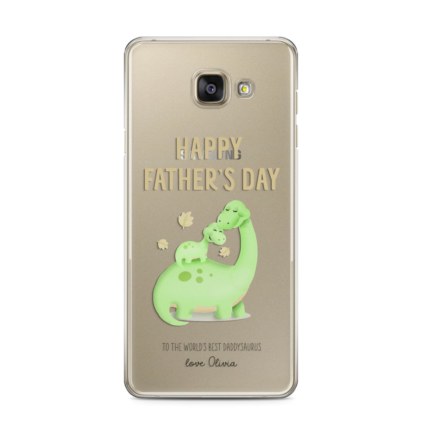 Happy Fathers Day Dino Samsung Galaxy A3 2016 Case on gold phone