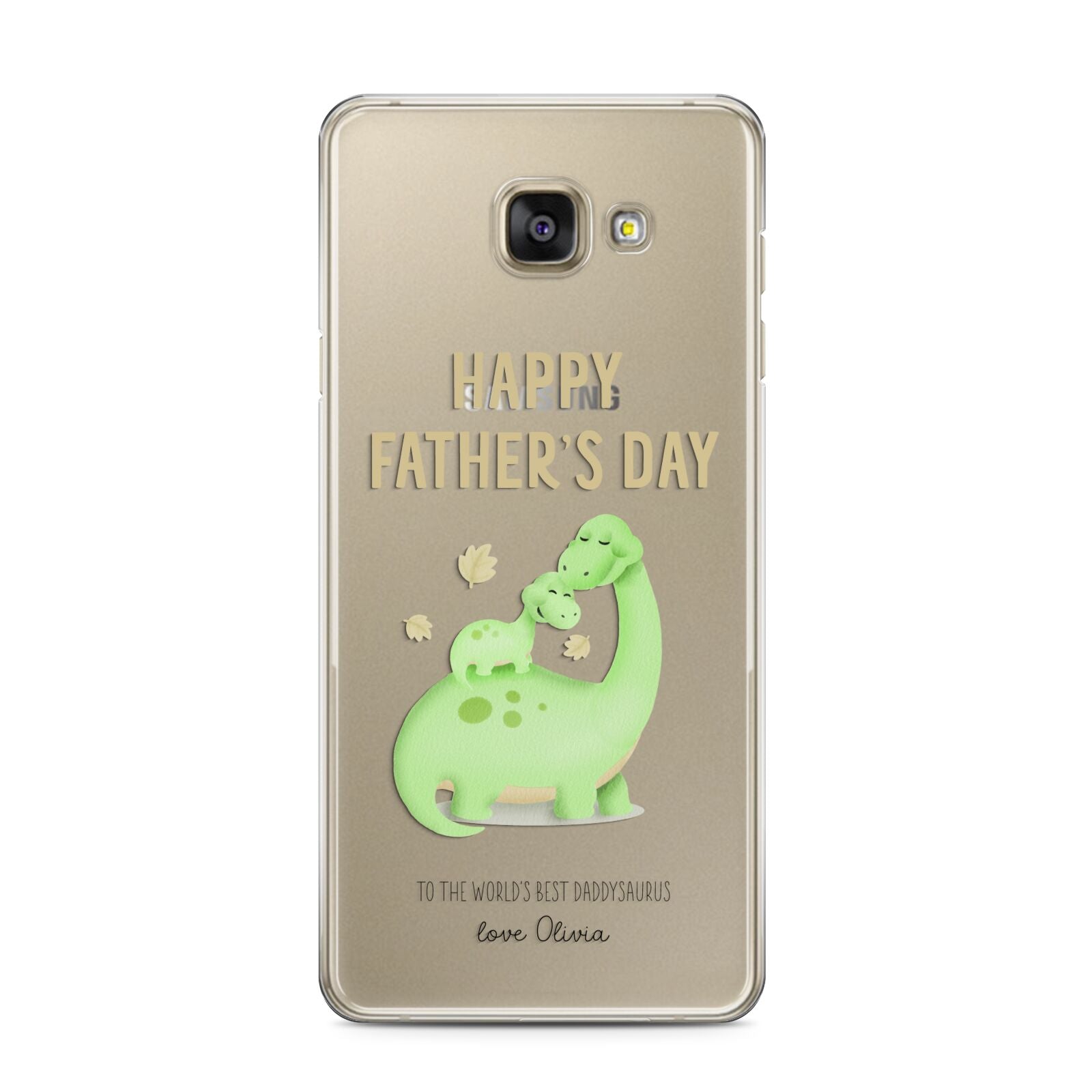 Happy Fathers Day Dino Samsung Galaxy A3 2016 Case on gold phone