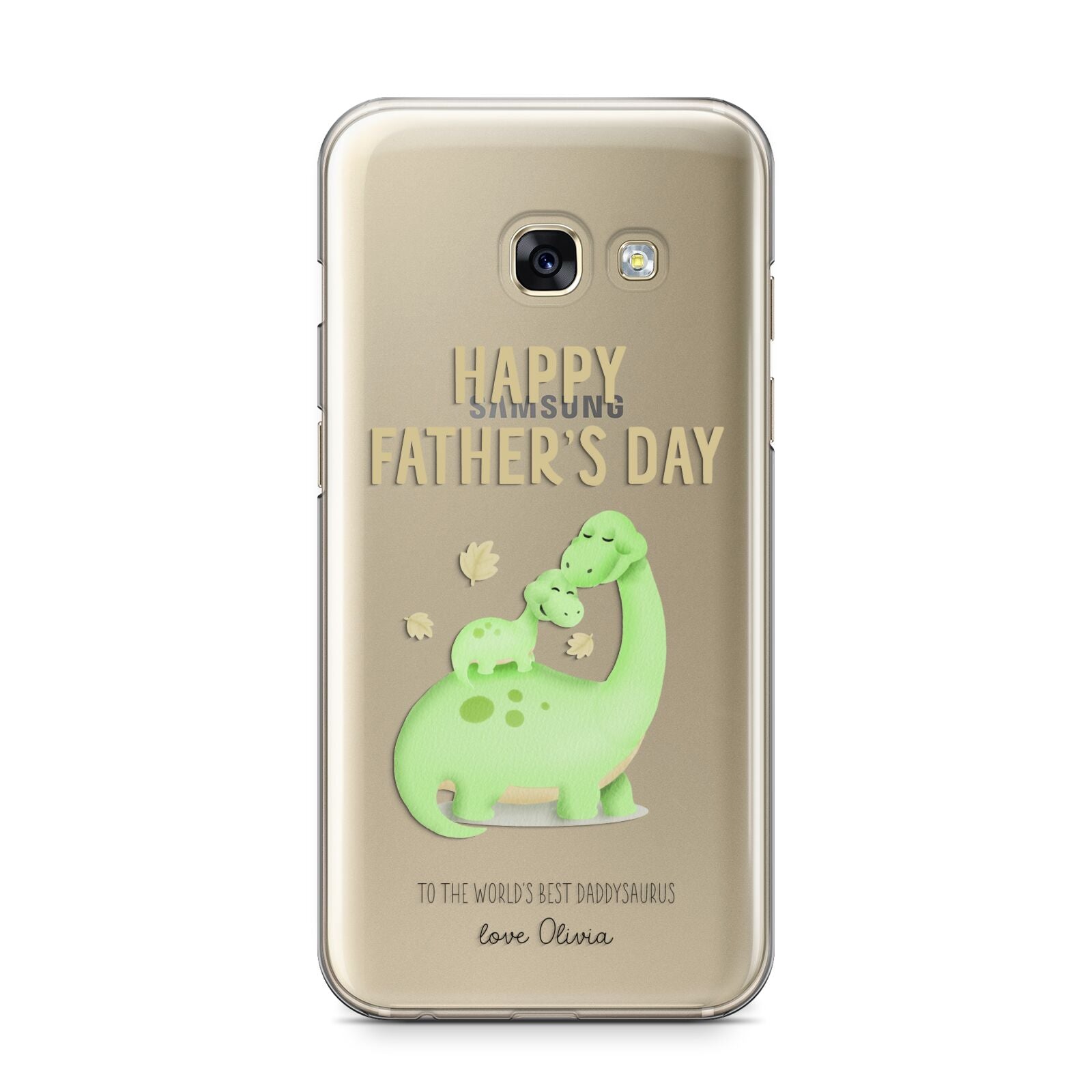 Happy Fathers Day Dino Samsung Galaxy A3 2017 Case on gold phone