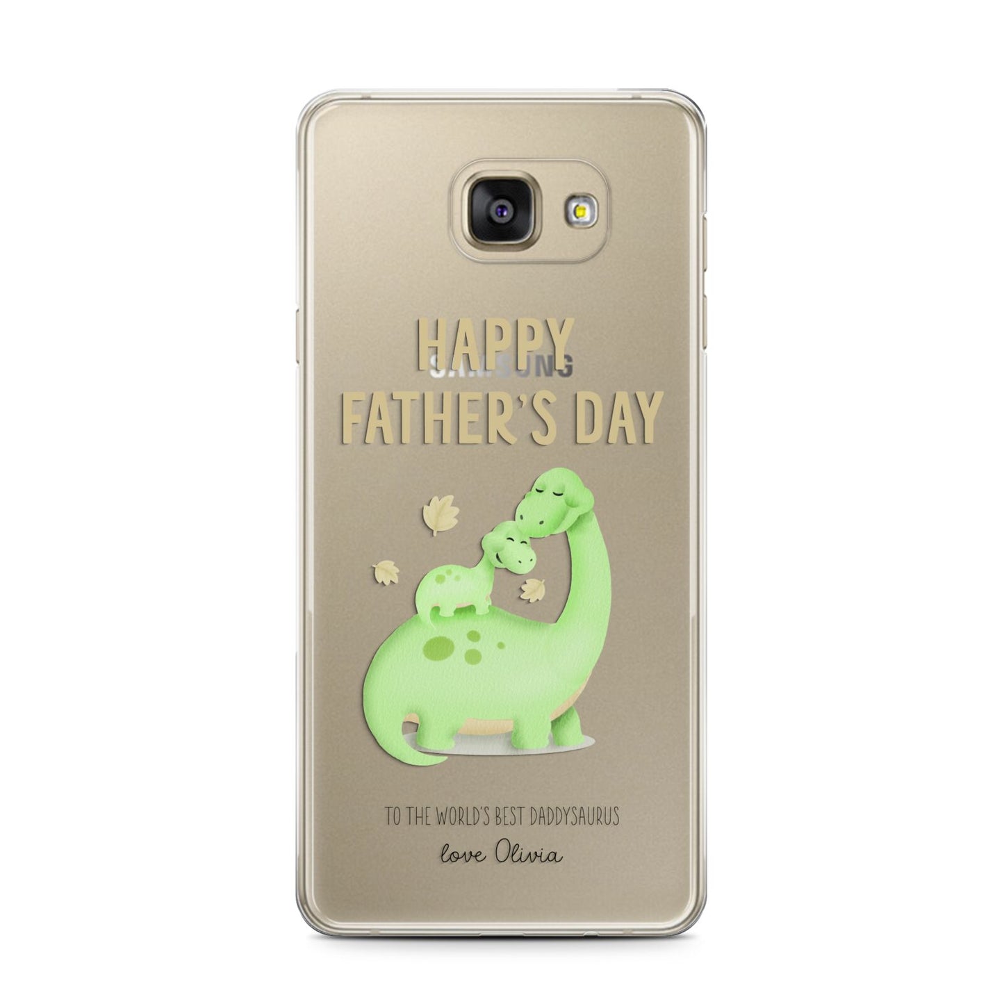 Happy Fathers Day Dino Samsung Galaxy A7 2016 Case on gold phone