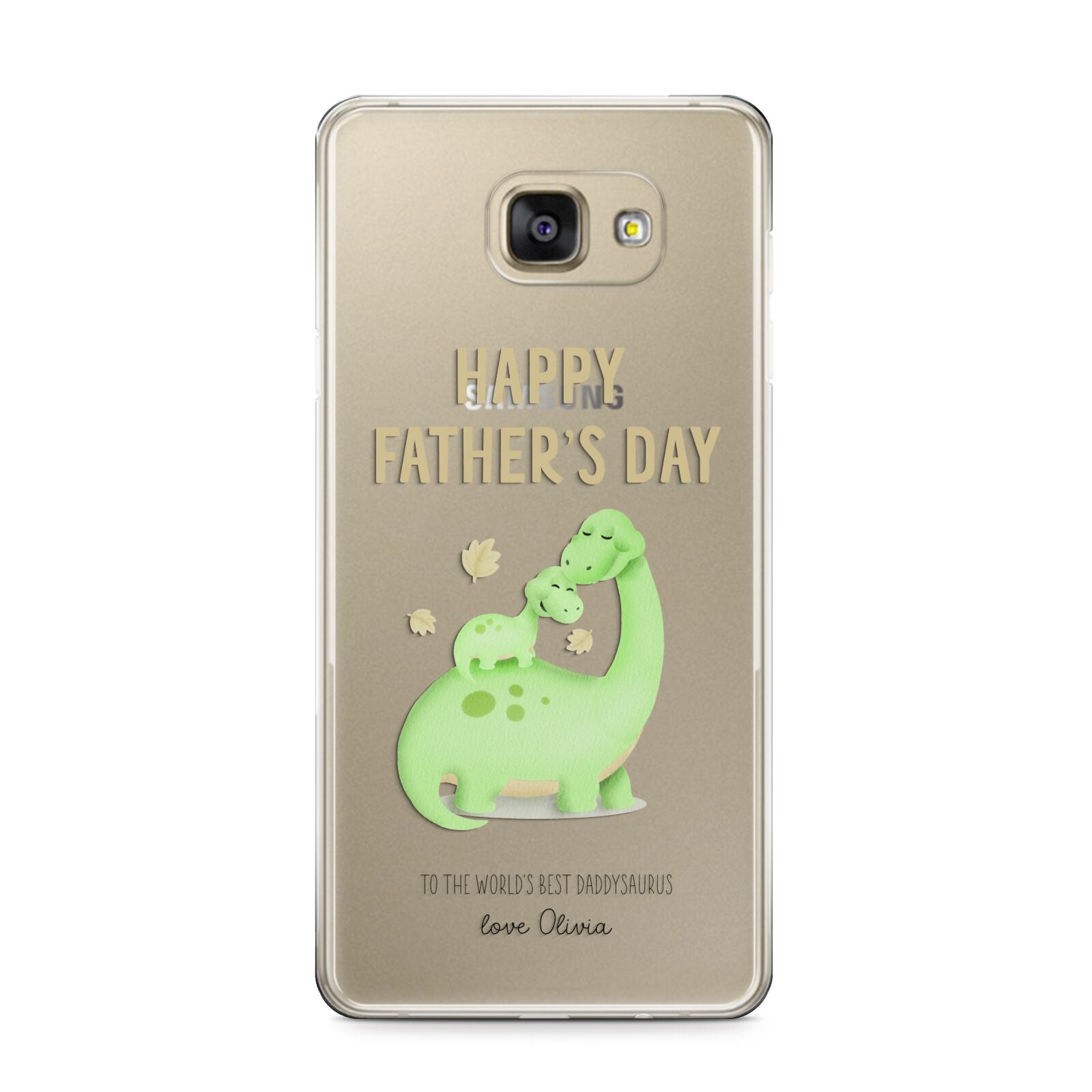 Happy Fathers Day Dino Samsung Galaxy A9 2016 Case on gold phone