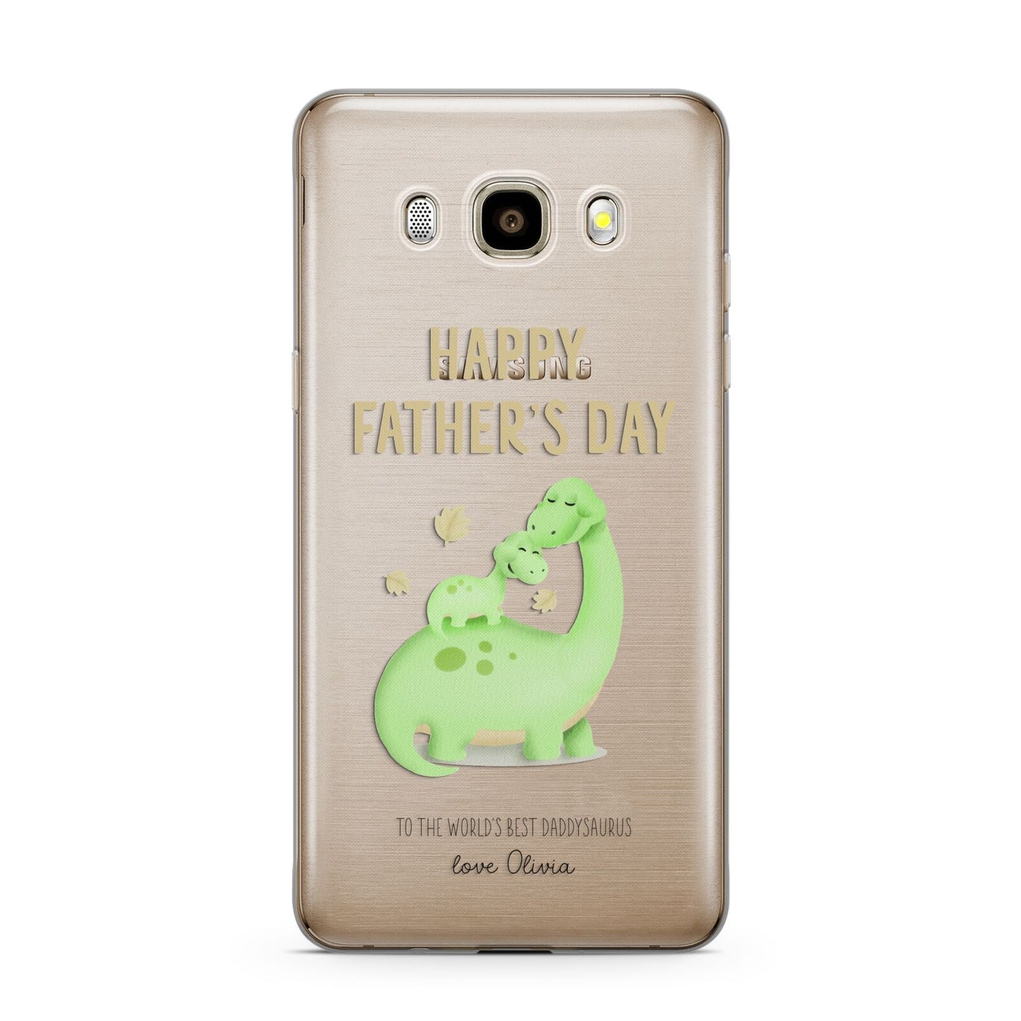 Happy Fathers Day Dino Samsung Galaxy J7 2016 Case on gold phone