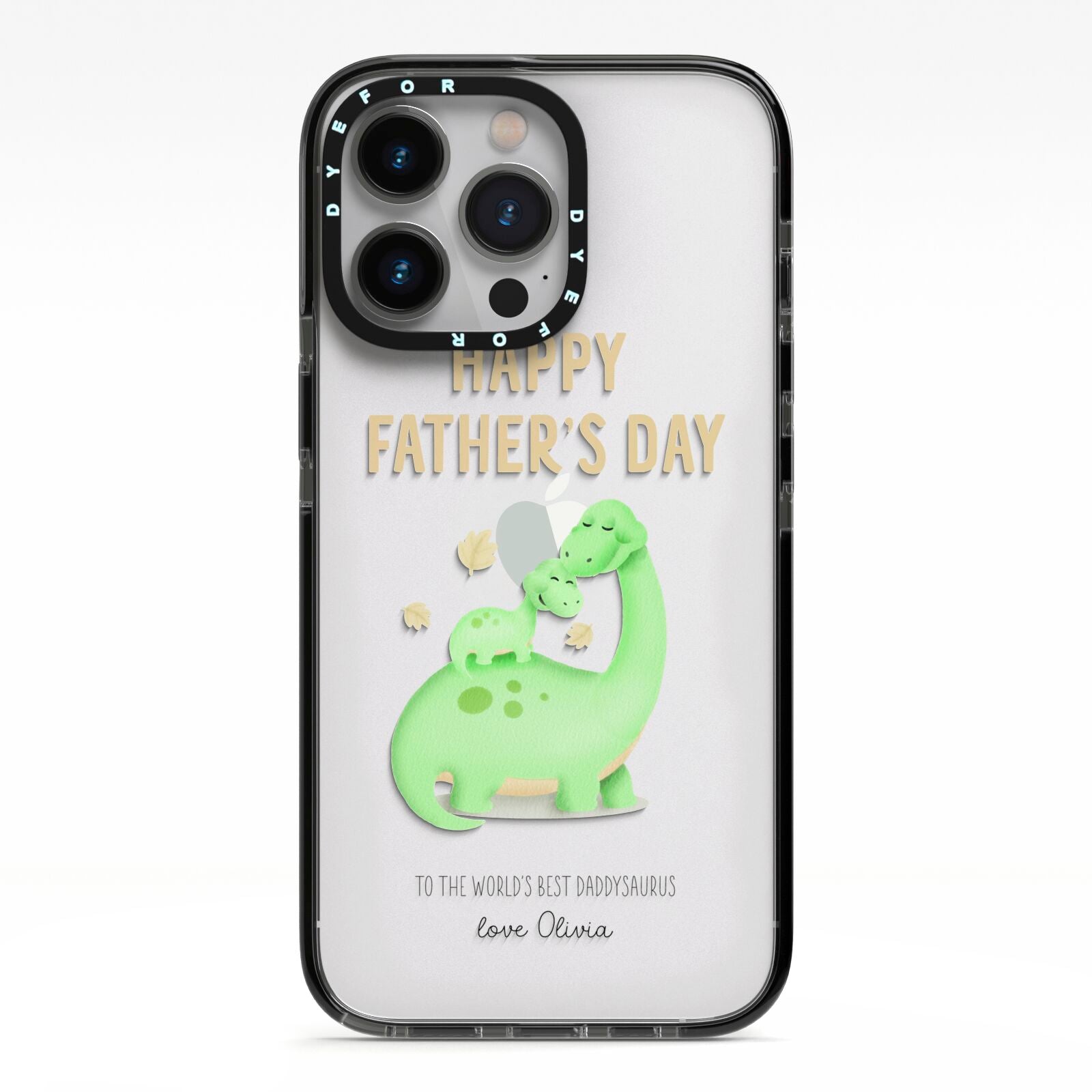Happy Fathers Day Dino iPhone 13 Pro Black Impact Case on Silver phone