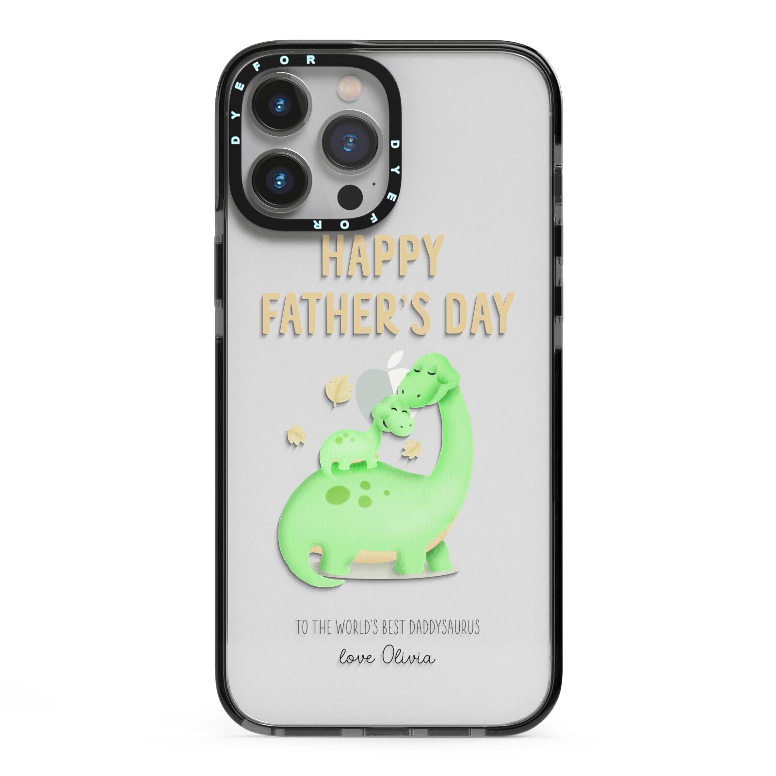 Happy Fathers Day Dino iPhone 13 Pro Max Black Impact Case on Silver phone