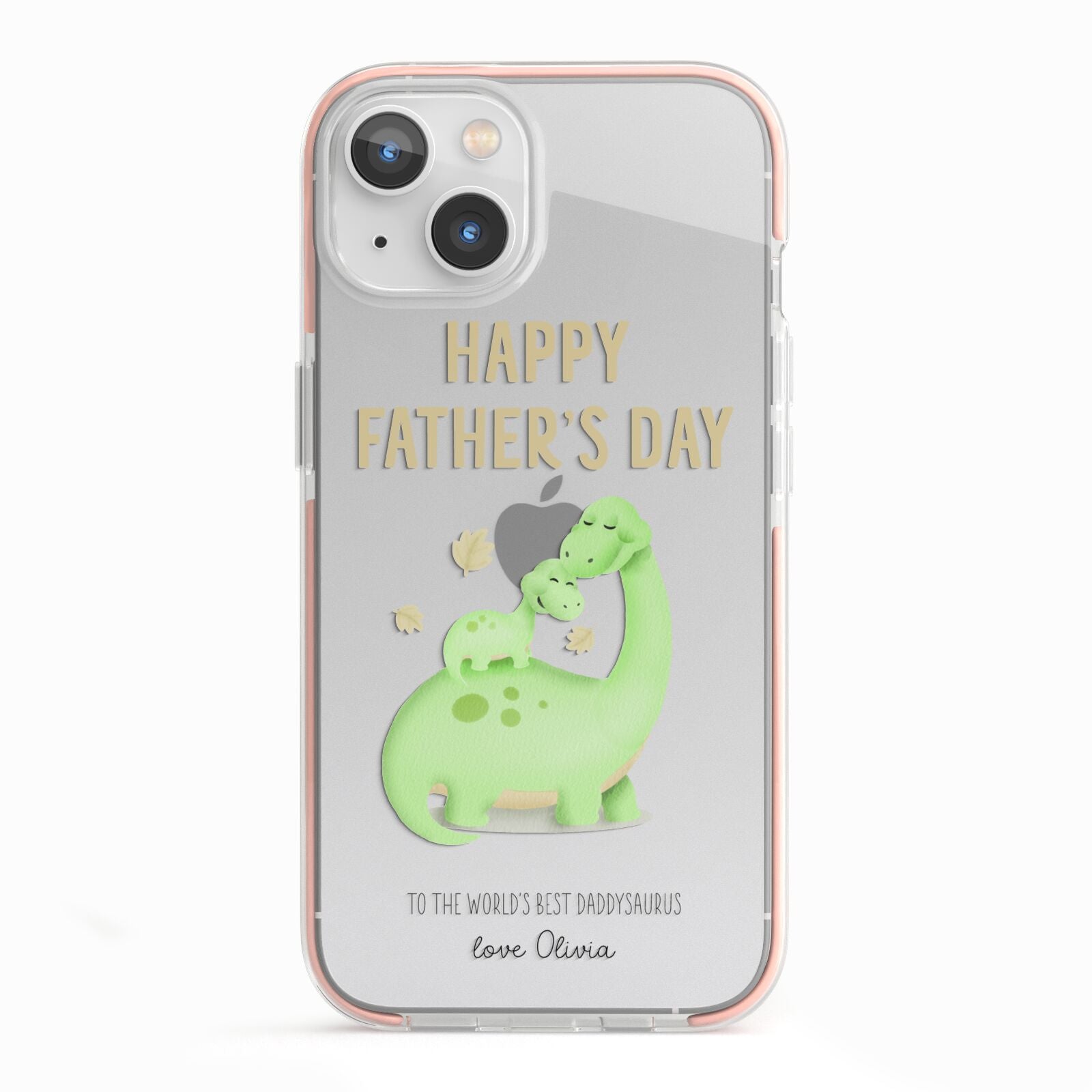 Happy Fathers Day Dino iPhone 13 TPU Impact Case with Pink Edges