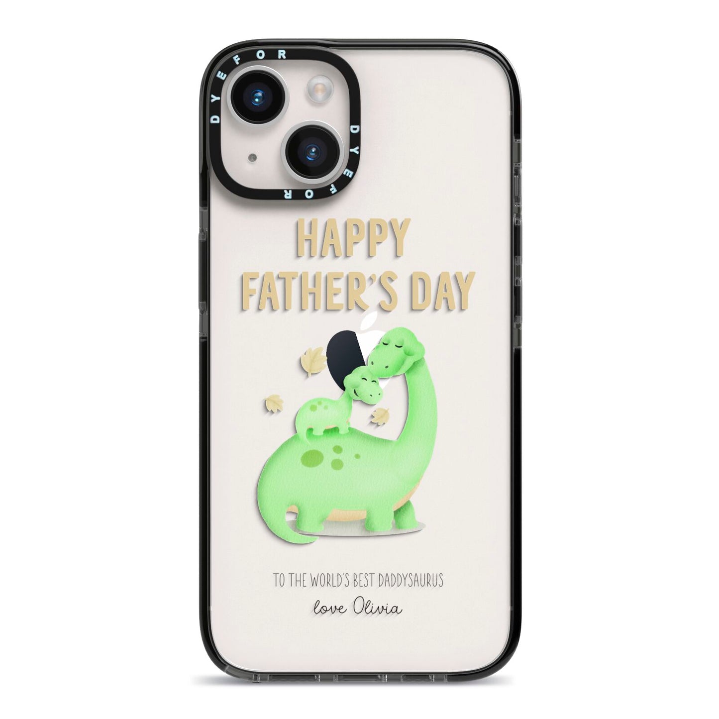 Happy Fathers Day Dino iPhone 14 Black Impact Case on Silver phone