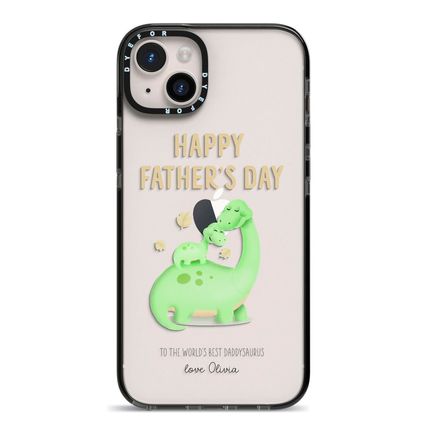 Happy Fathers Day Dino iPhone 14 Plus Black Impact Case on Silver phone