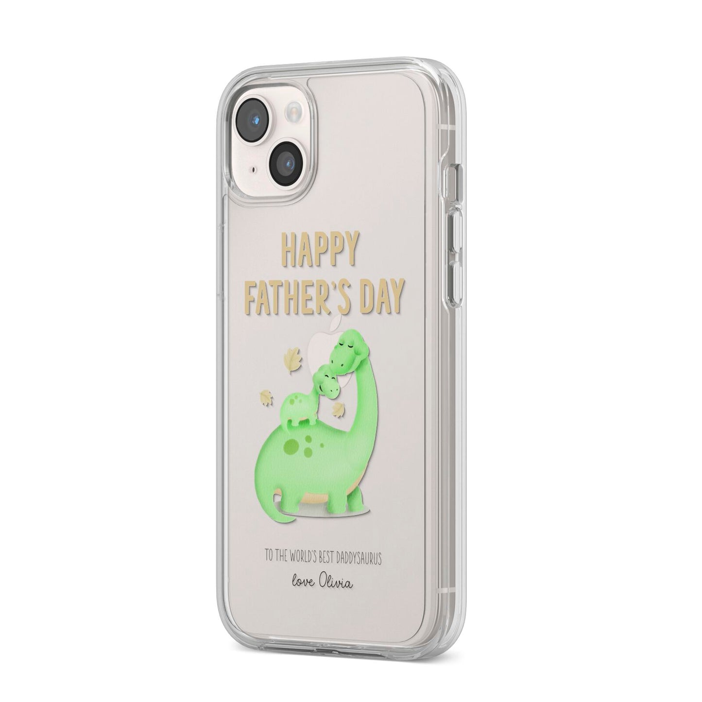 Happy Fathers Day Dino iPhone 14 Plus Clear Tough Case Starlight Angled Image