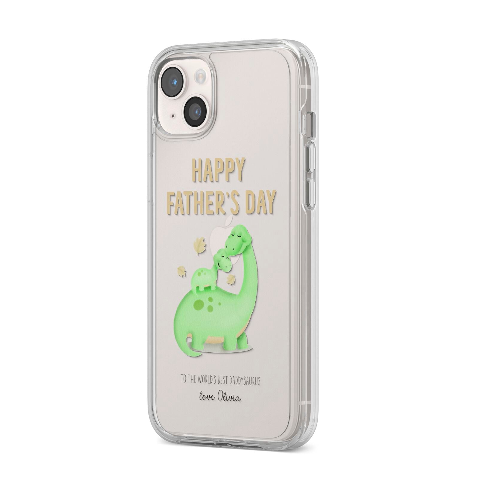 Happy Fathers Day Dino iPhone 14 Plus Clear Tough Case Starlight Angled Image