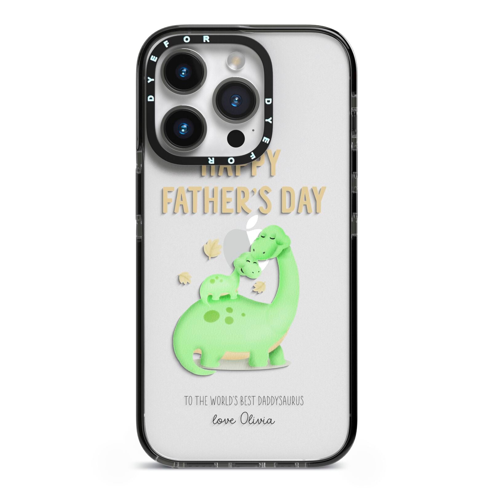 Happy Fathers Day Dino iPhone 14 Pro Black Impact Case on Silver phone
