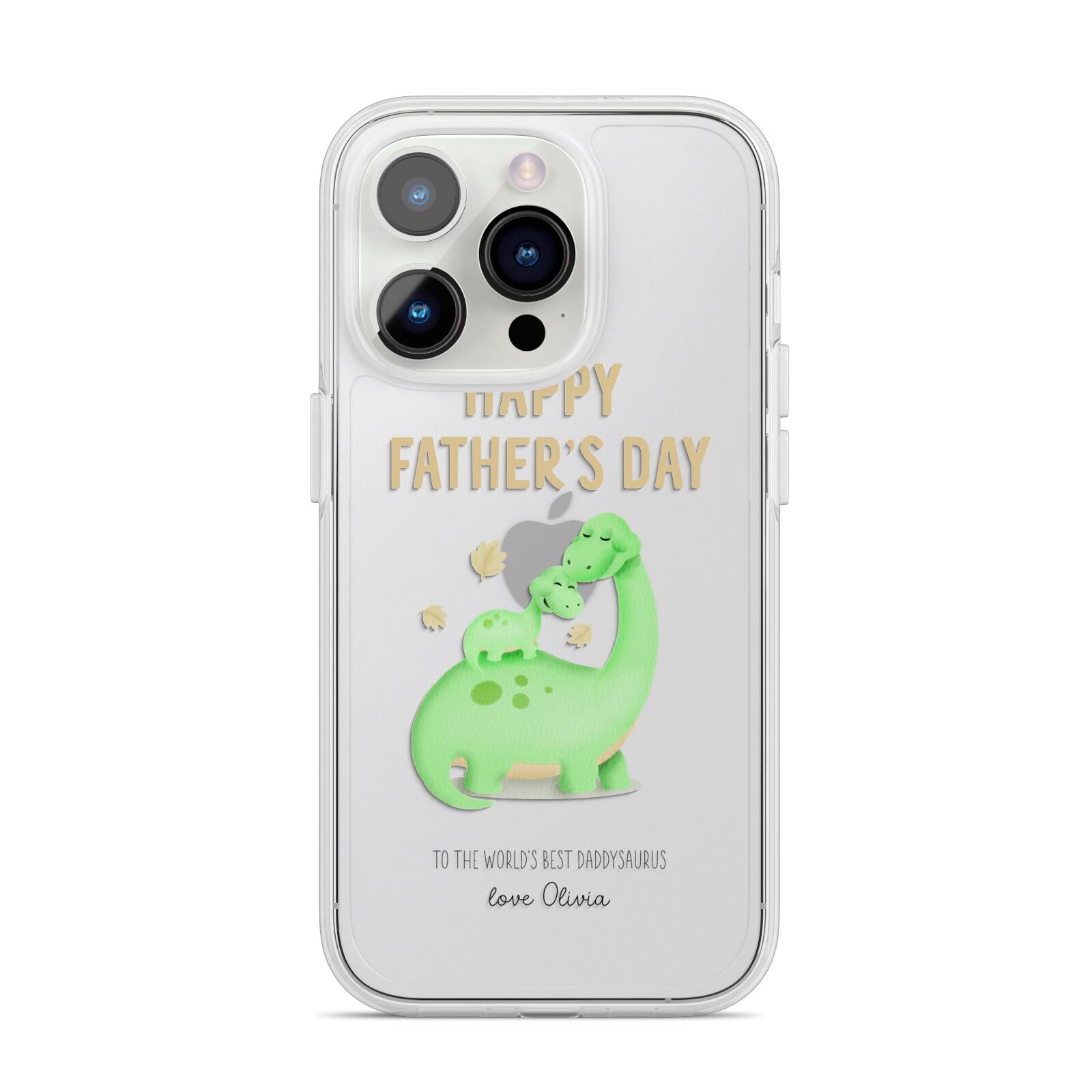 Happy Fathers Day Dino iPhone 14 Pro Clear Tough Case Silver