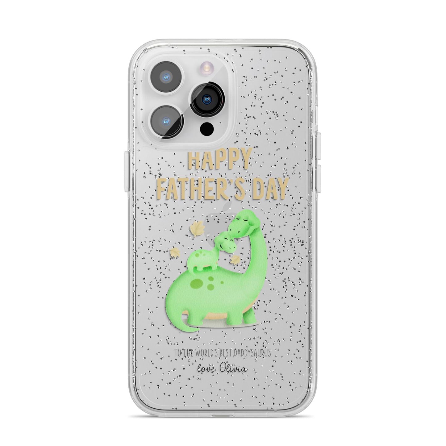 Happy Fathers Day Dino iPhone 14 Pro Max Glitter Tough Case Silver