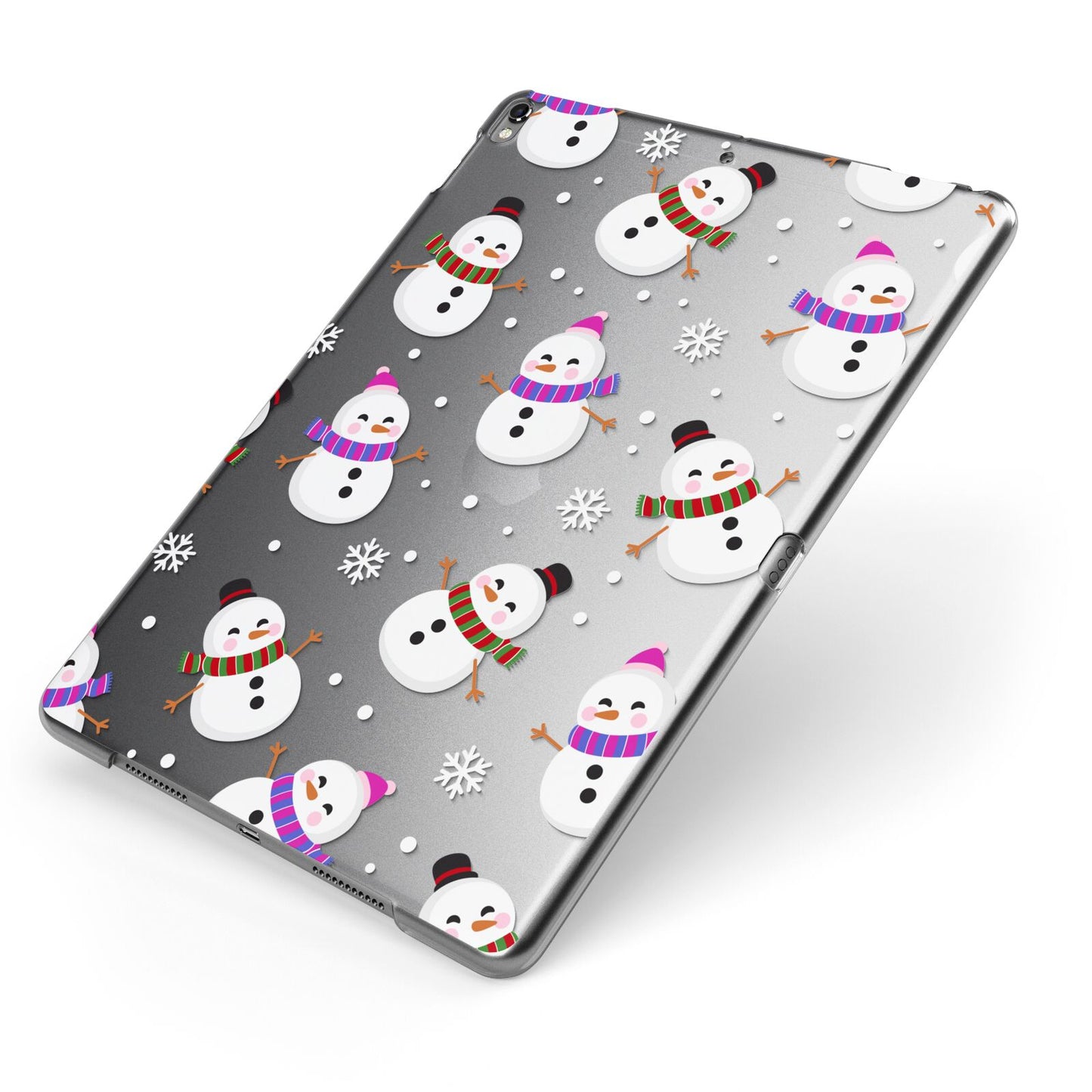 Happy Snowmen Illustrations Apple iPad Case on Grey iPad Side View