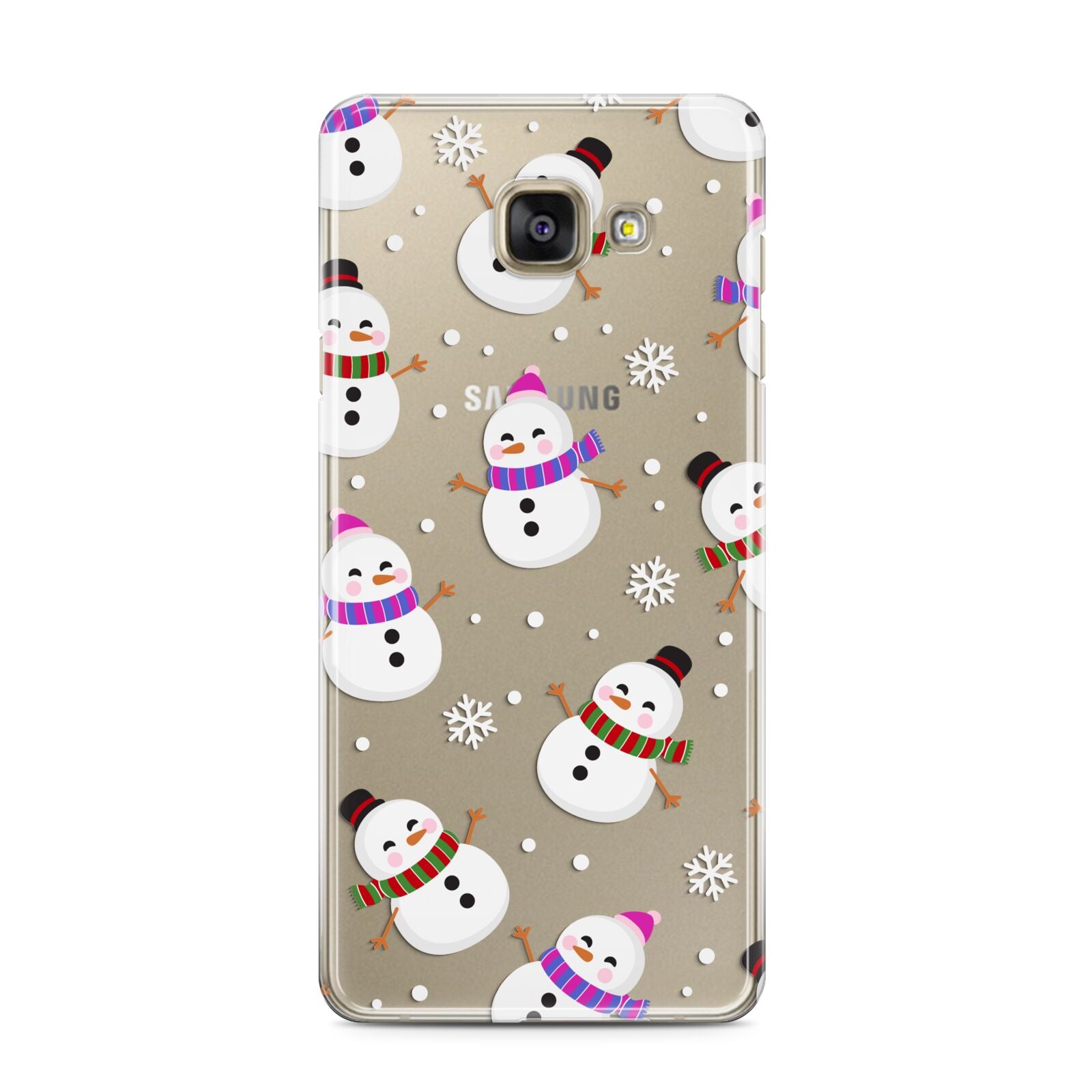 Happy Snowmen Illustrations Samsung Galaxy A3 2016 Case on gold phone