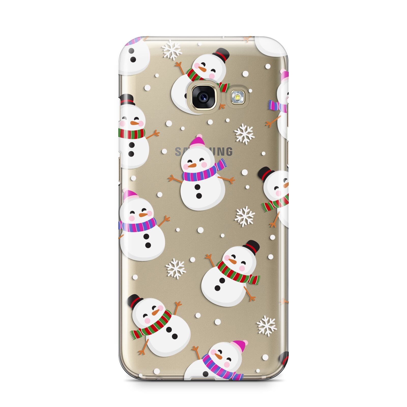 Happy Snowmen Illustrations Samsung Galaxy A3 2017 Case on gold phone