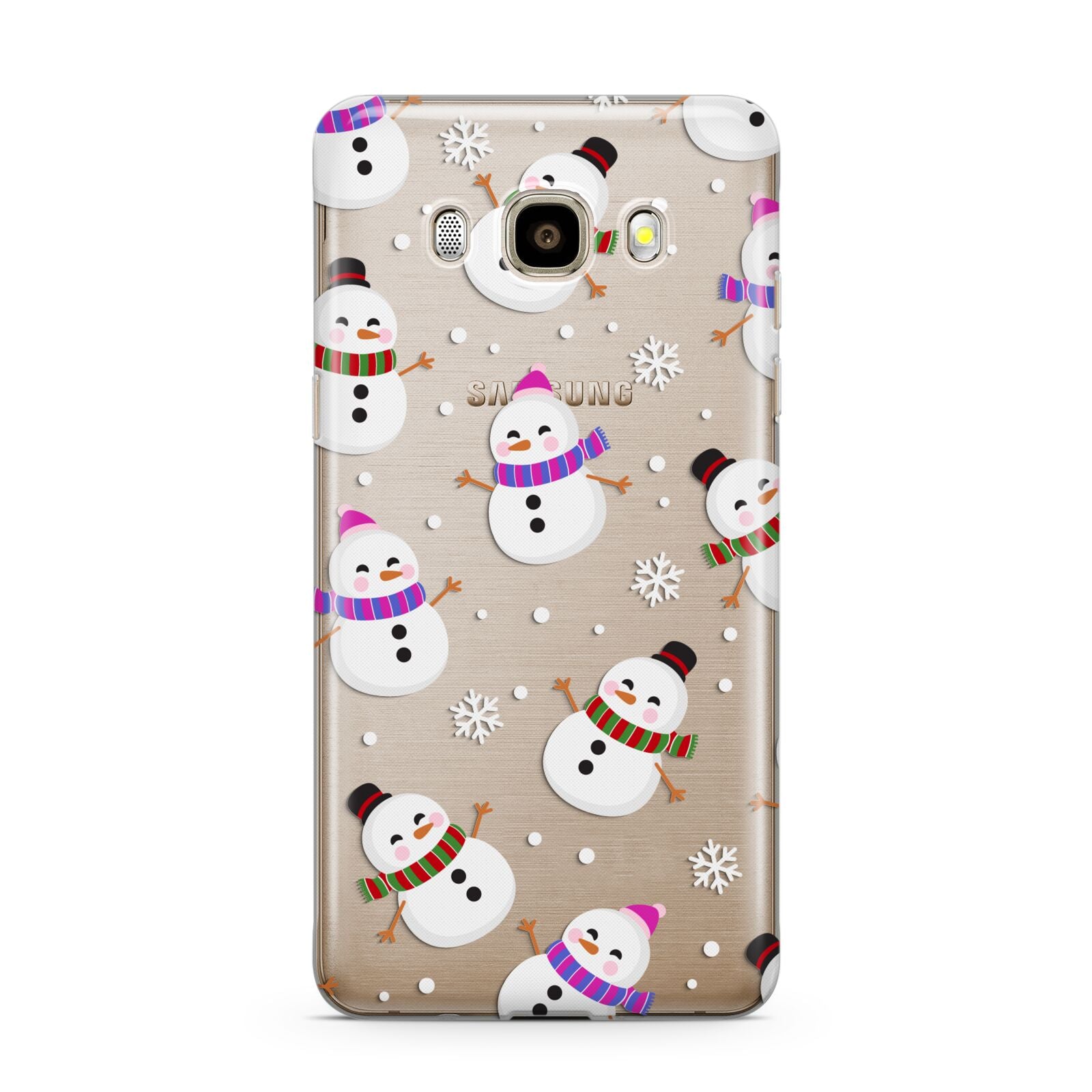 Happy Snowmen Illustrations Samsung Galaxy J7 2016 Case on gold phone