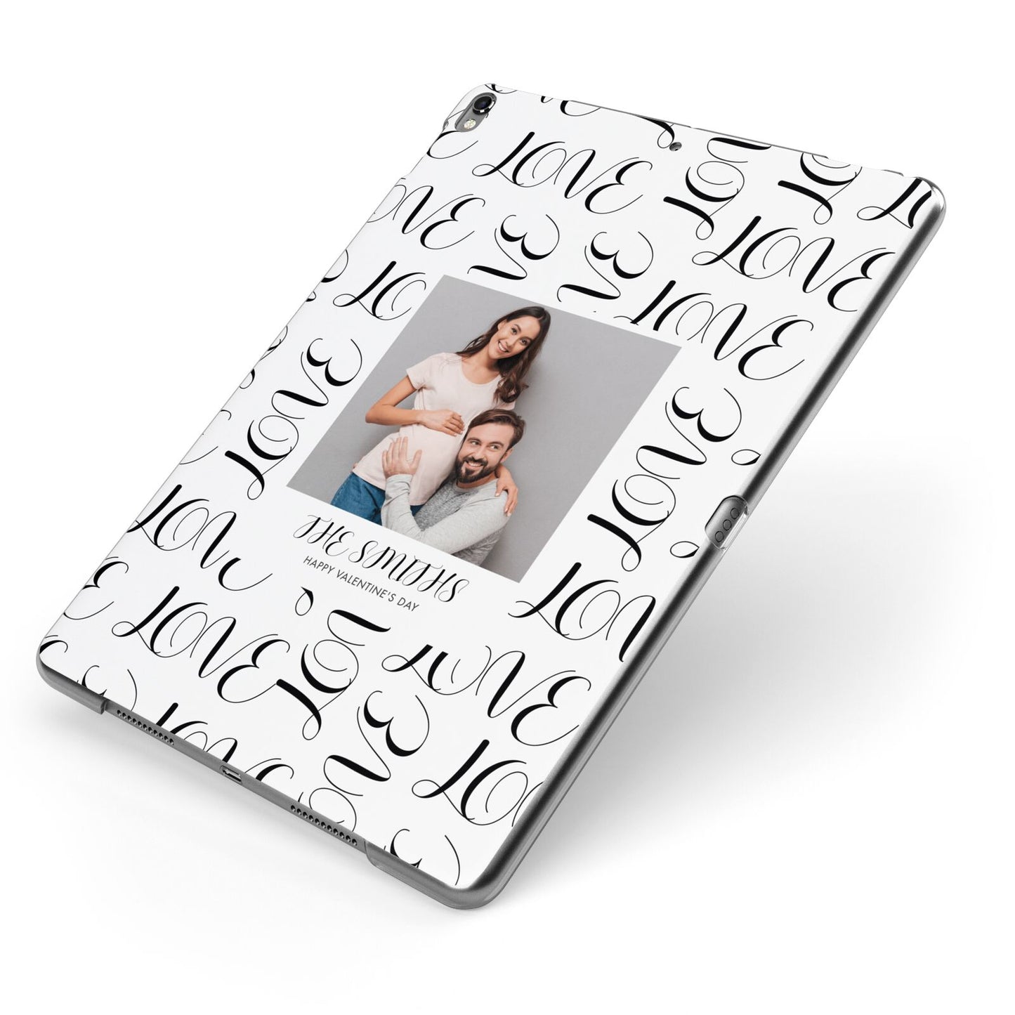 Happy Valentines Day Photo Upload Apple iPad Case on Grey iPad Side View