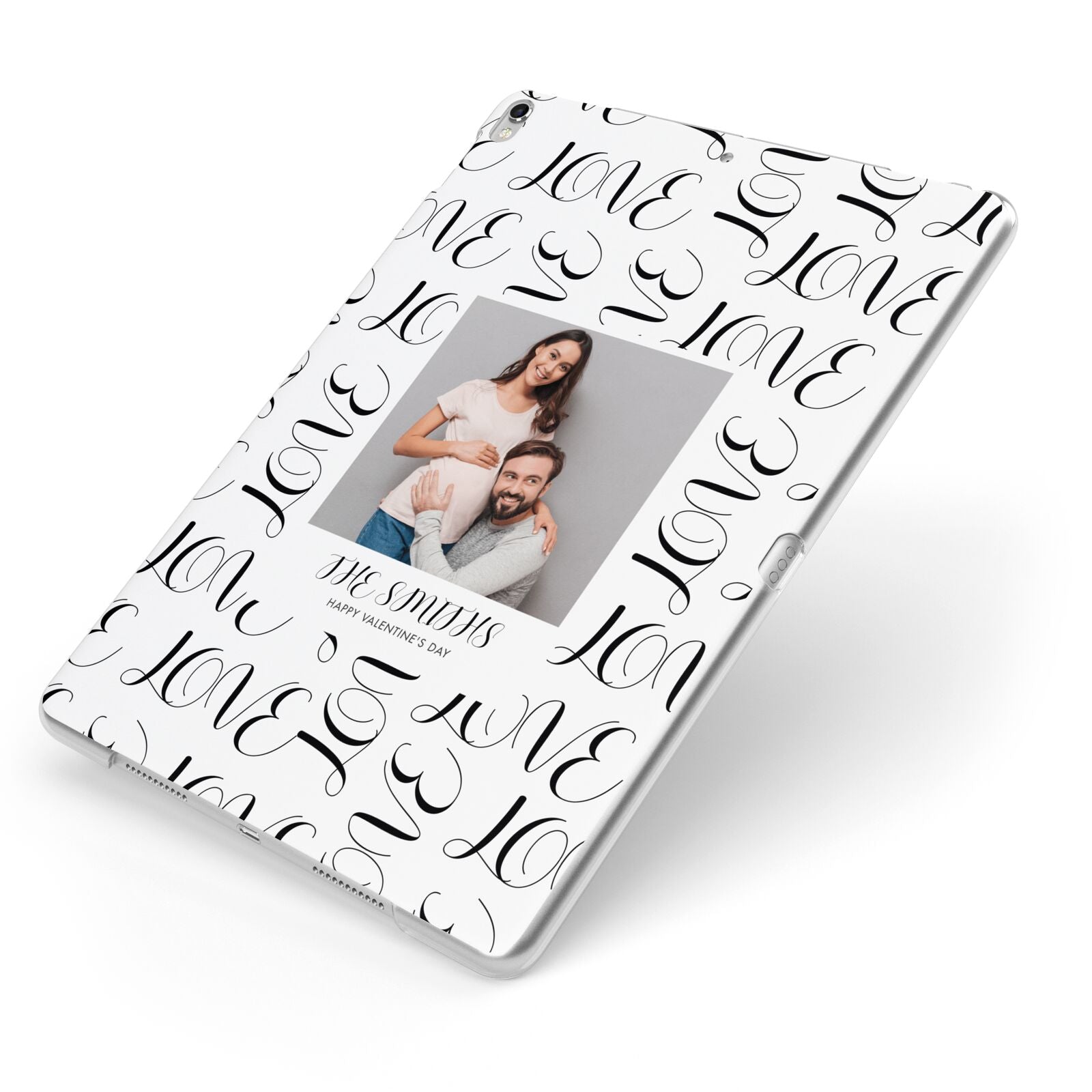 Happy Valentines Day Photo Upload Apple iPad Case on Silver iPad Side View