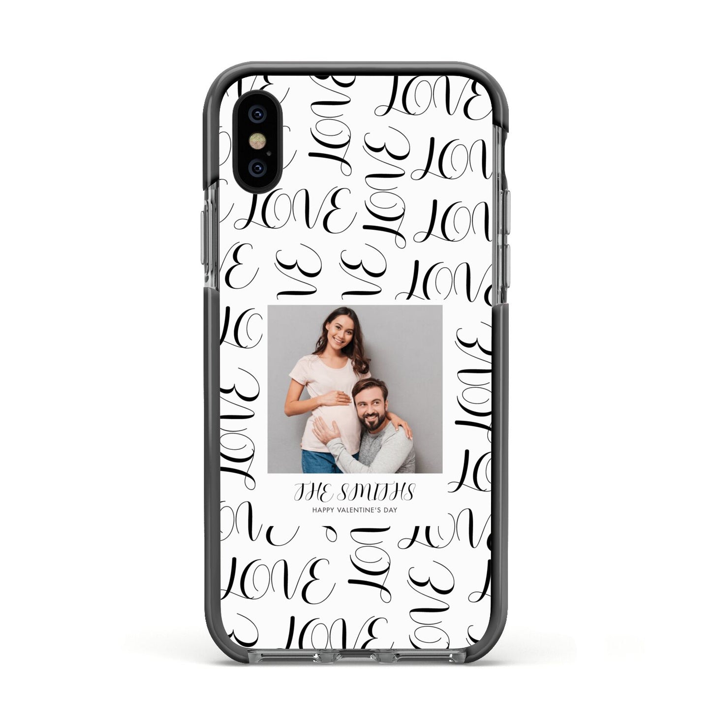 Happy Valentines Day Photo Upload Apple iPhone Xs Impact Case Black Edge on Black Phone