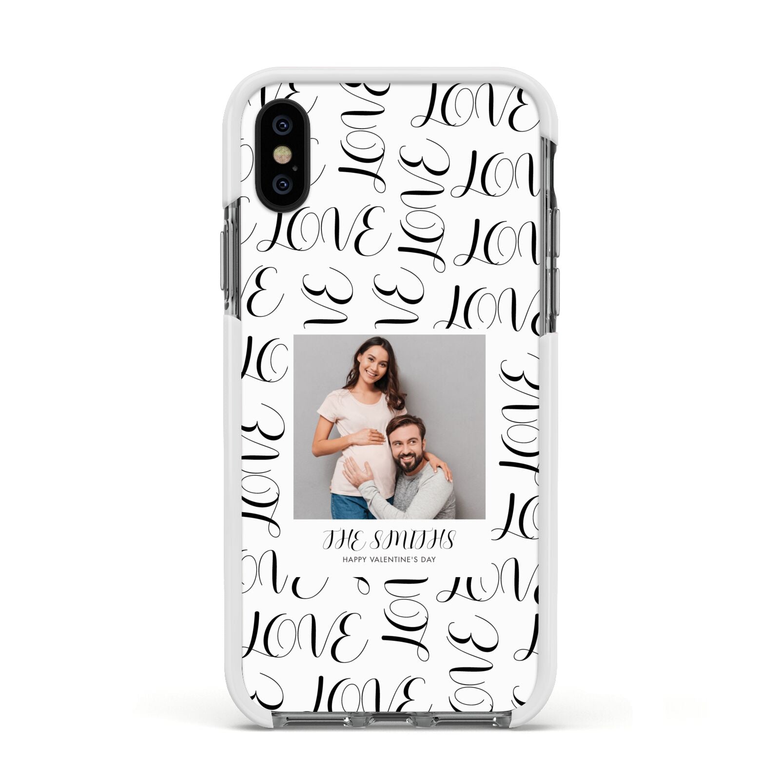 Happy Valentines Day Photo Upload Apple iPhone Xs Impact Case White Edge on Black Phone