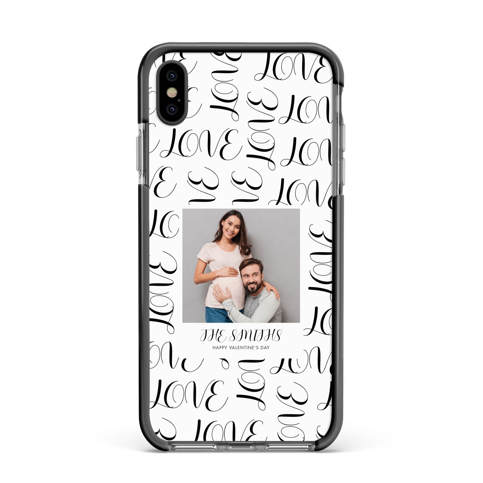 Happy Valentines Day Photo Upload Apple iPhone Xs Max Impact Case Black Edge on Black Phone