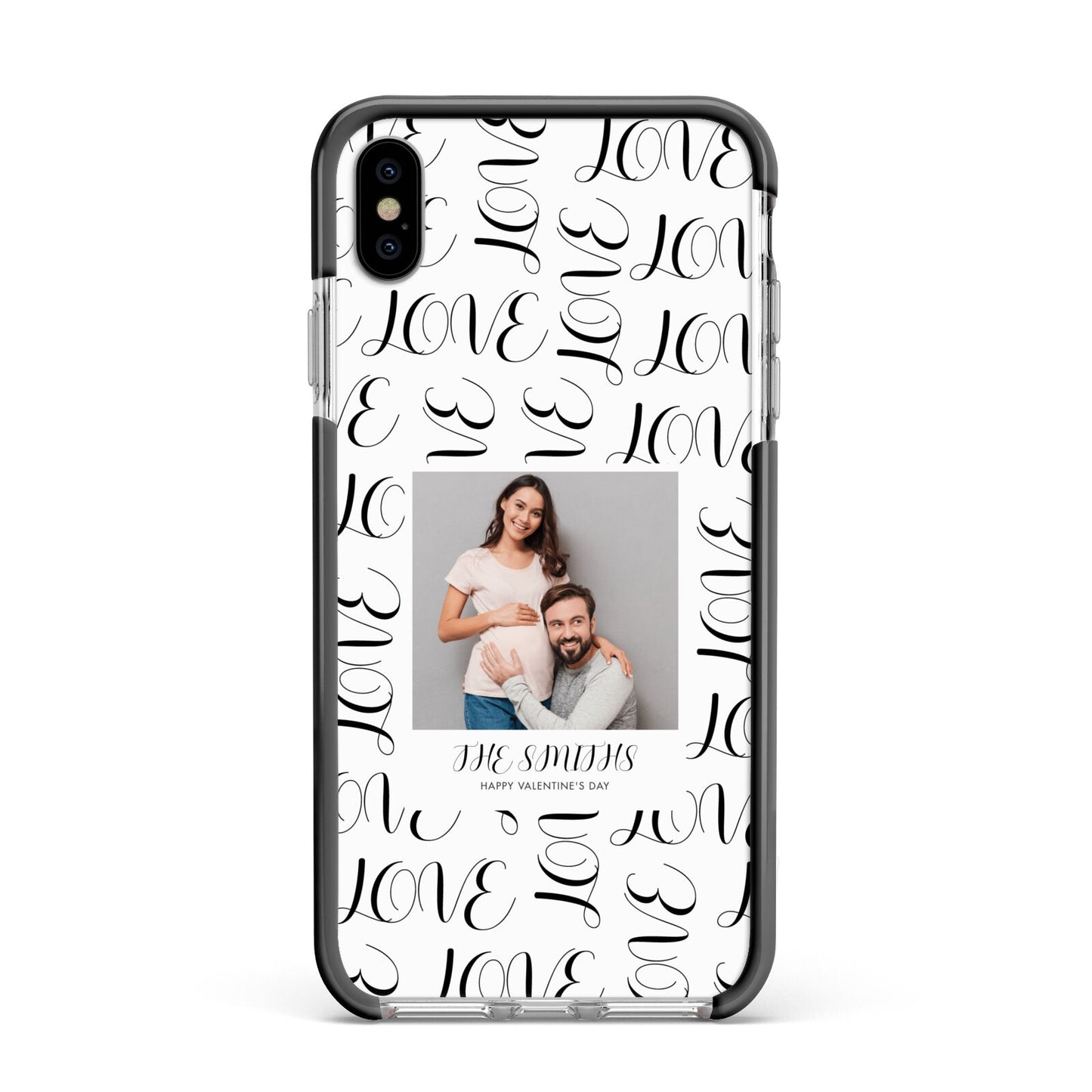 Happy Valentines Day Photo Upload Apple iPhone Xs Max Impact Case Black Edge on Silver Phone