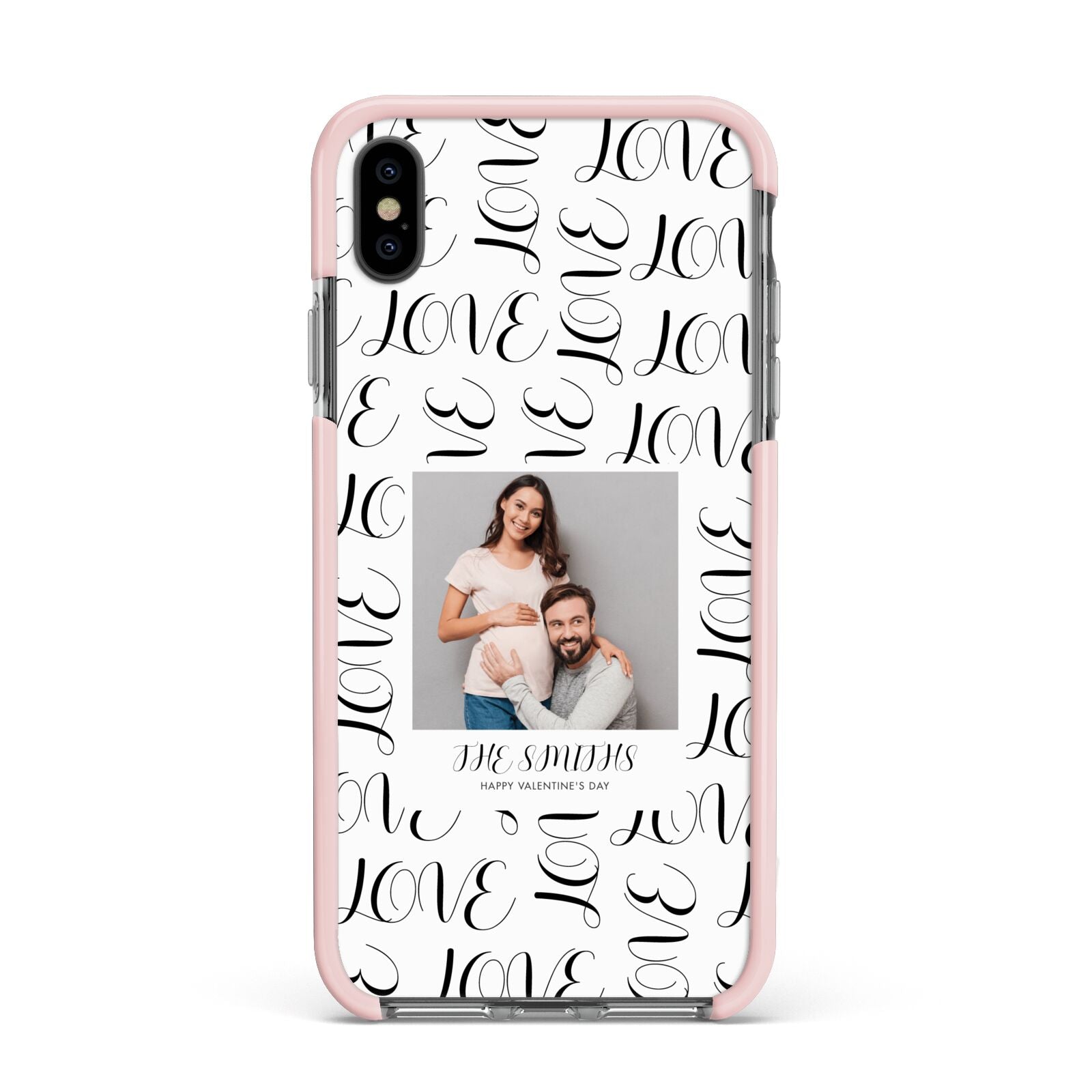 Happy Valentines Day Photo Upload Apple iPhone Xs Max Impact Case Pink Edge on Black Phone