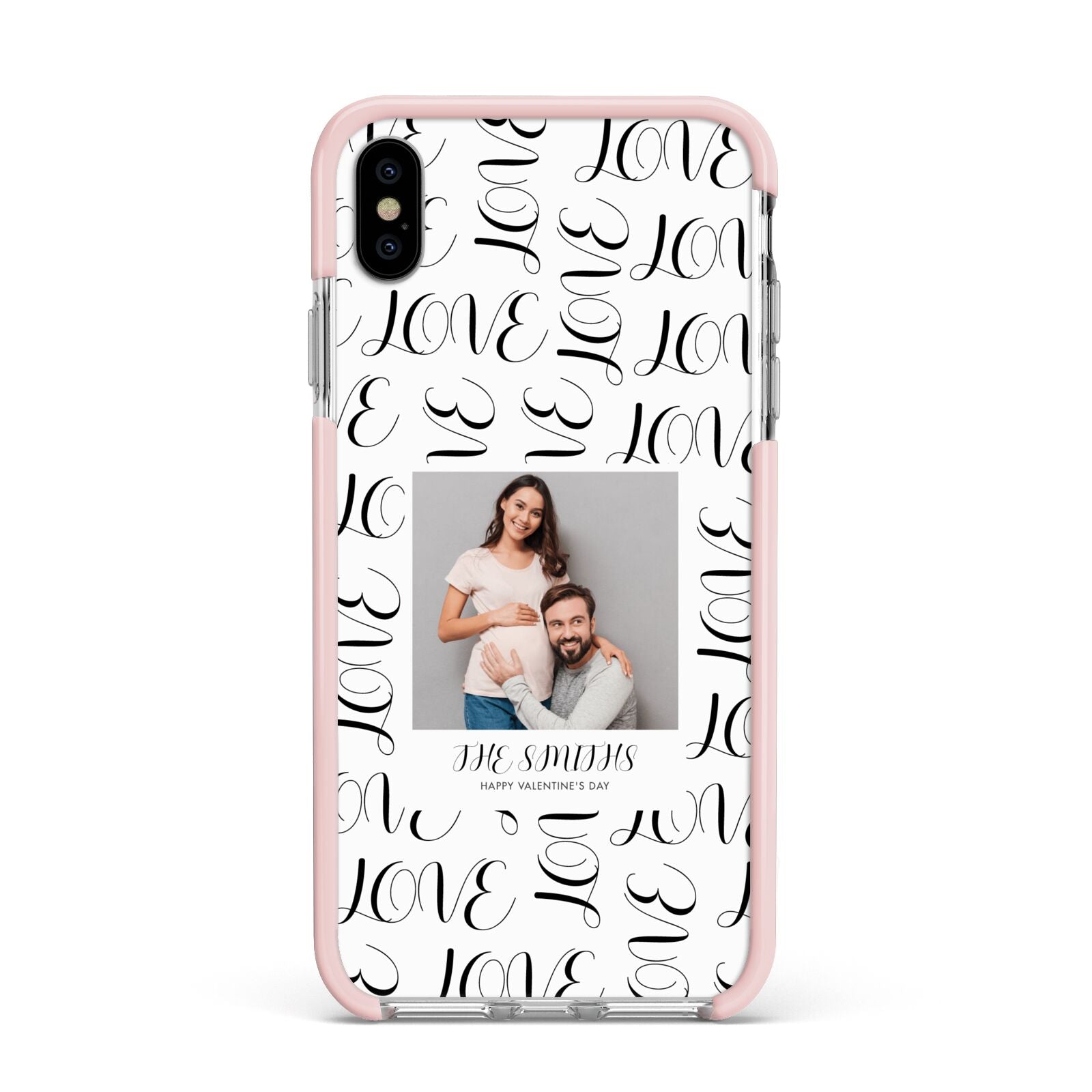 Happy Valentines Day Photo Upload Apple iPhone Xs Max Impact Case Pink Edge on Silver Phone