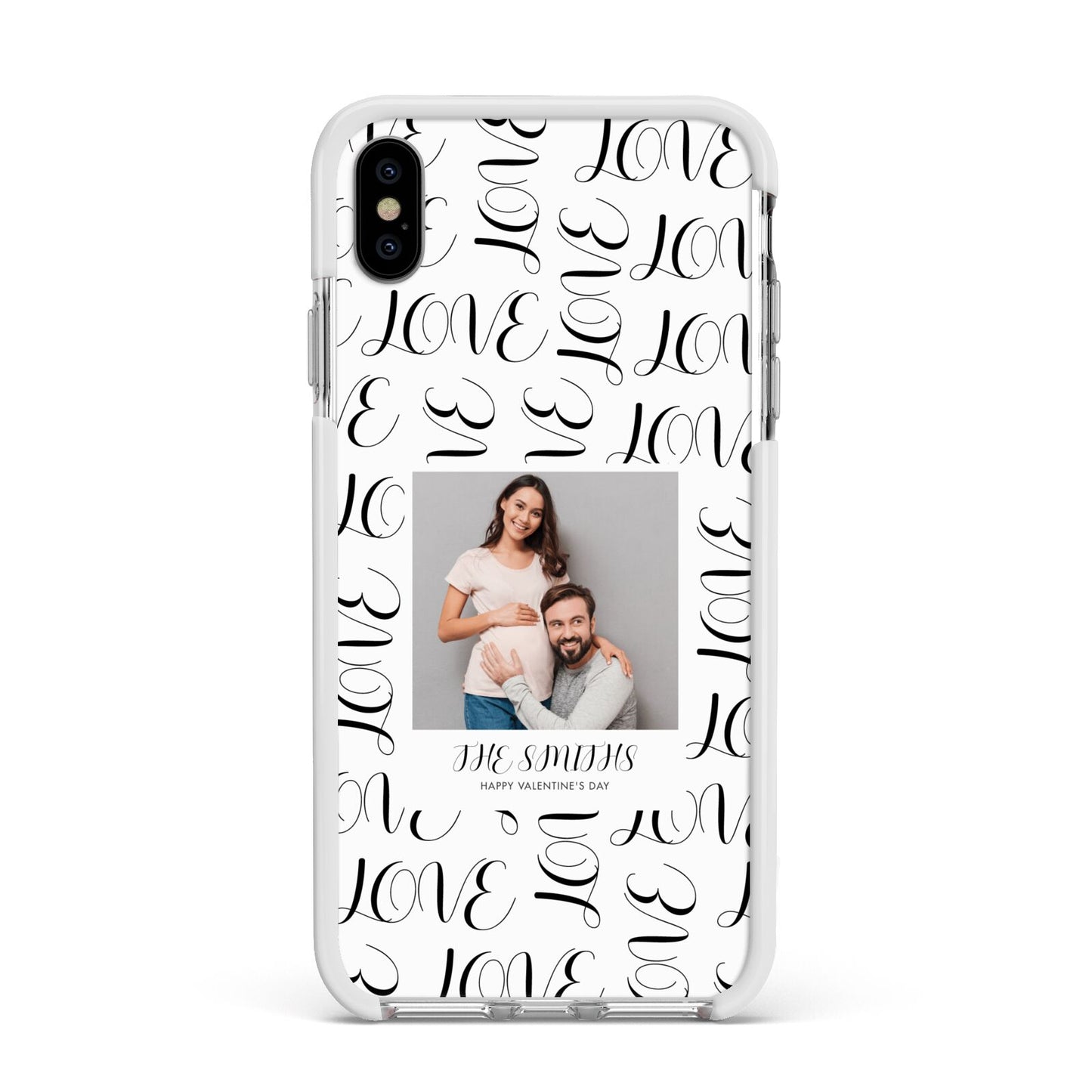 Happy Valentines Day Photo Upload Apple iPhone Xs Max Impact Case White Edge on Silver Phone