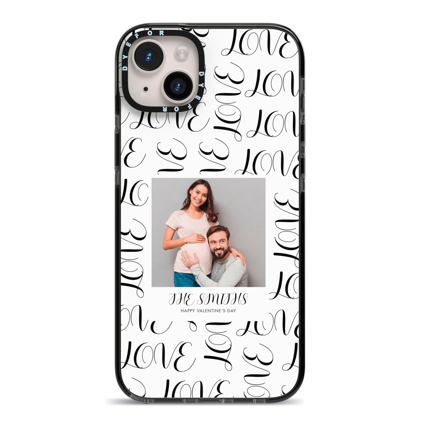 Happy Valentines Day Photo Upload iPhone 14 Plus Black Impact Case on Silver phone